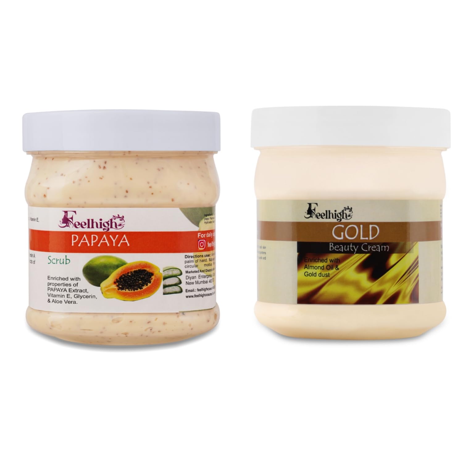 Feelhigh Papaya Face & Body Scrub with Gold Cream - 2-Piece Skincare Set for Exfoliation & Brightening | Perfect for Acne-Prone & Dull Skin