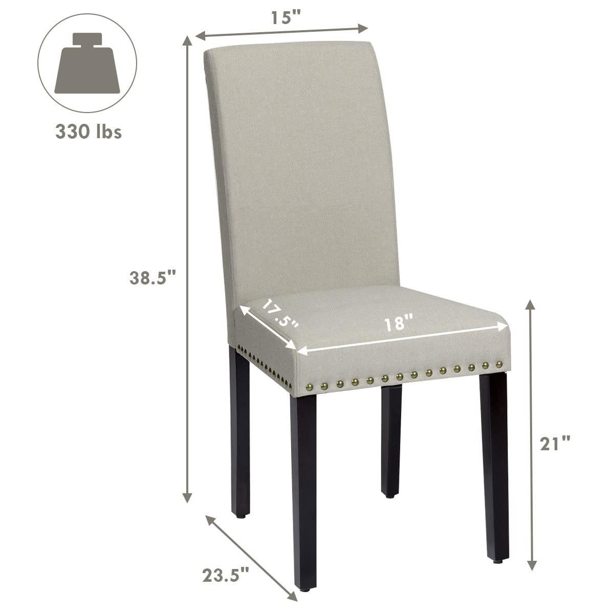 KOTEK Set of 2 Modern Upholstered Armless Dining Chairs with Rubber Wood Legs & Nailhead Trim - High Back Parsons Chairs for Kitchen, Dining Room, Living Room - Perfect for Small Spaces & Entertaining Guests (Beige)