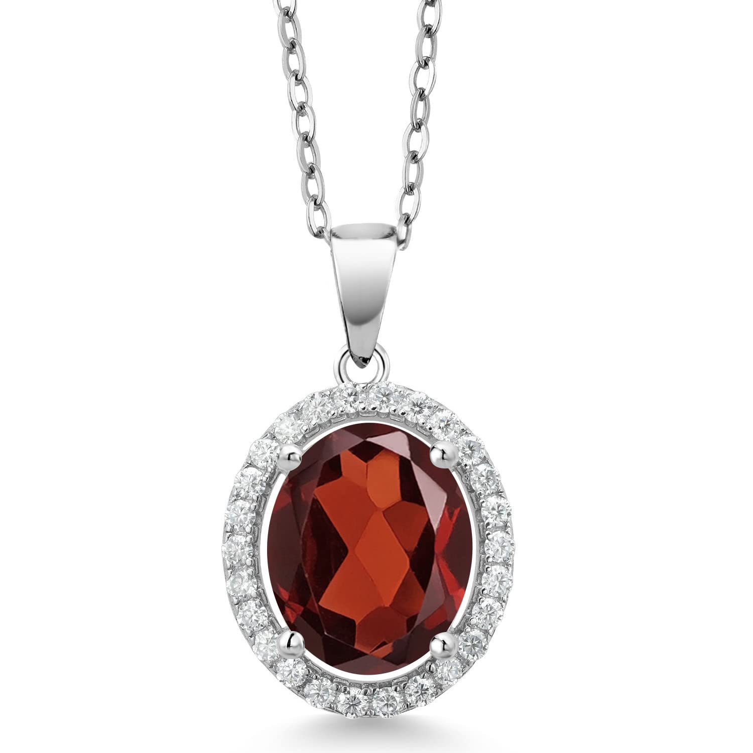 925 Sterling Silver 11X9MM Oval Birthstone & White Moissanite Halo Pendant Necklace for Women | 18 Inch Chain | Elegant Gift for Birthday, Anniversary & Special Occasions