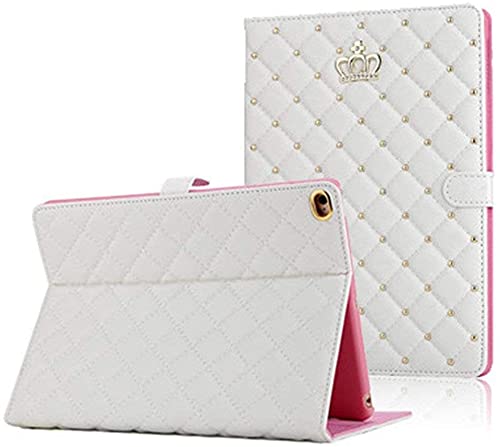 Elegant Diamond Bling PU Leather Case for iPad 9.7 Inch (6th/5th Gen 2018/2017 & iPad Air 2/Air) - Auto Sleep/Wake, Shockproof Folio Stand Cover - Perfect for Work, School & Travel (White)