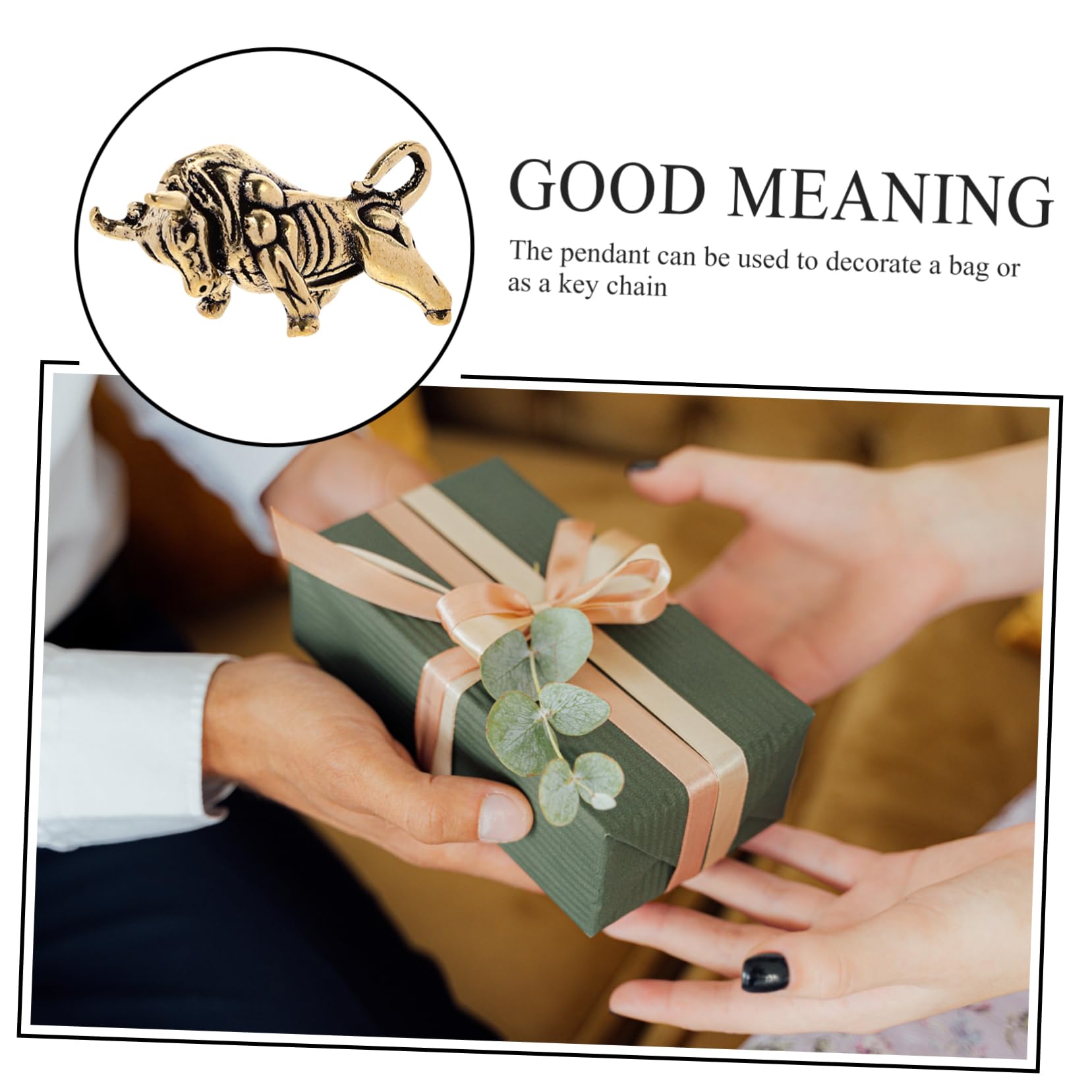 Garneck 2-Piece Brass Zodiac Cow Keychain Set - Chinese Style Key Ring Pendant for Bag, Purse & Gift - Perfect for New Year Decorations & Everyday Carry Accessories