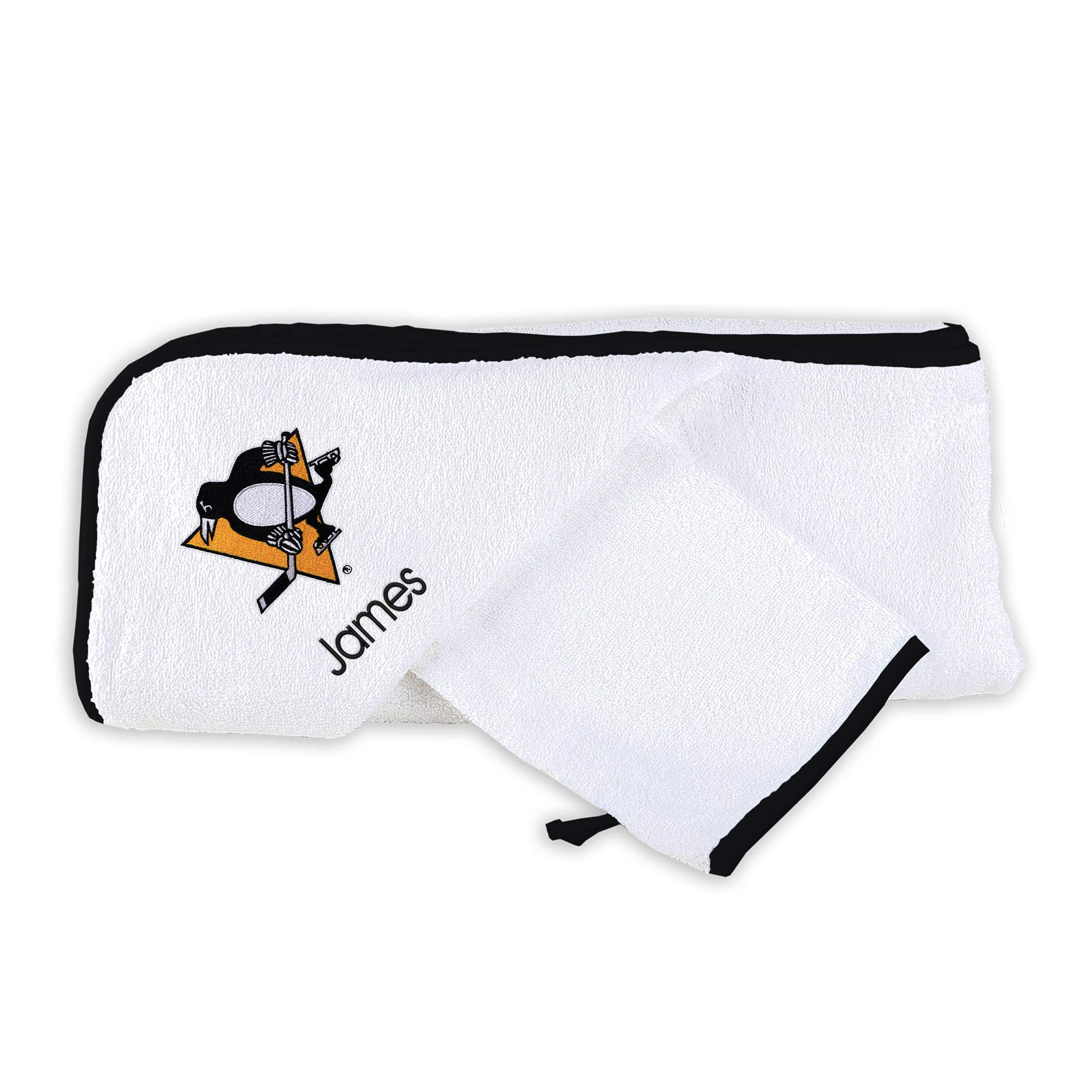 Pittsburgh Penguins Personalized Baby Gift Set - Custom Bibs, Burp Cloths & Hooded Towel (Medium) | Newborn Shower Present & Hockey Fan Essentials