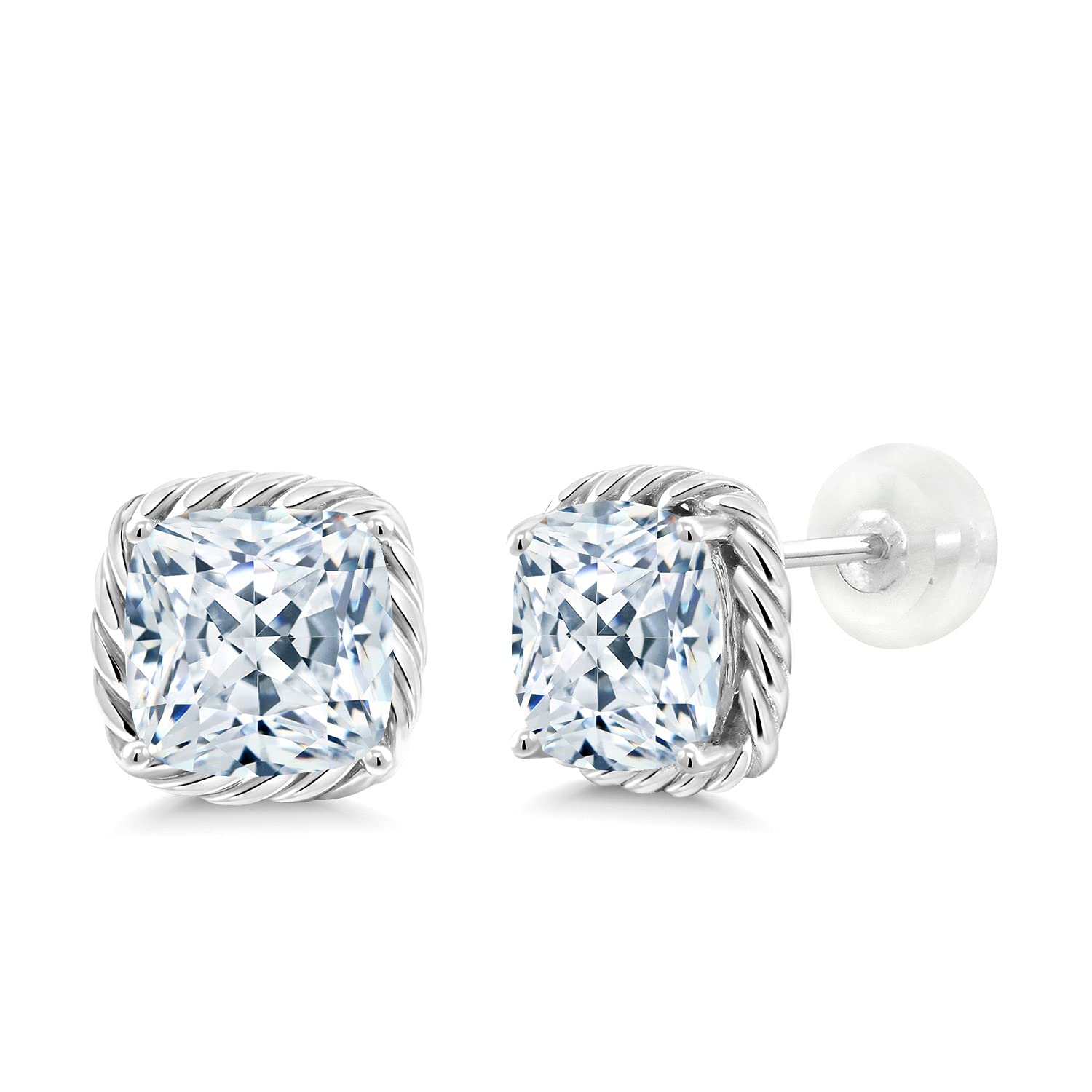 10K White Gold 7MM Cushion Cut Birthstone Stud Earrings for Women & Men | Genuine Gemstone Jewelry | Perfect Gift for Mom, Wife, Her | Anniversary, Birthday, Christmas Present | Everyday Wear & Special Occasions