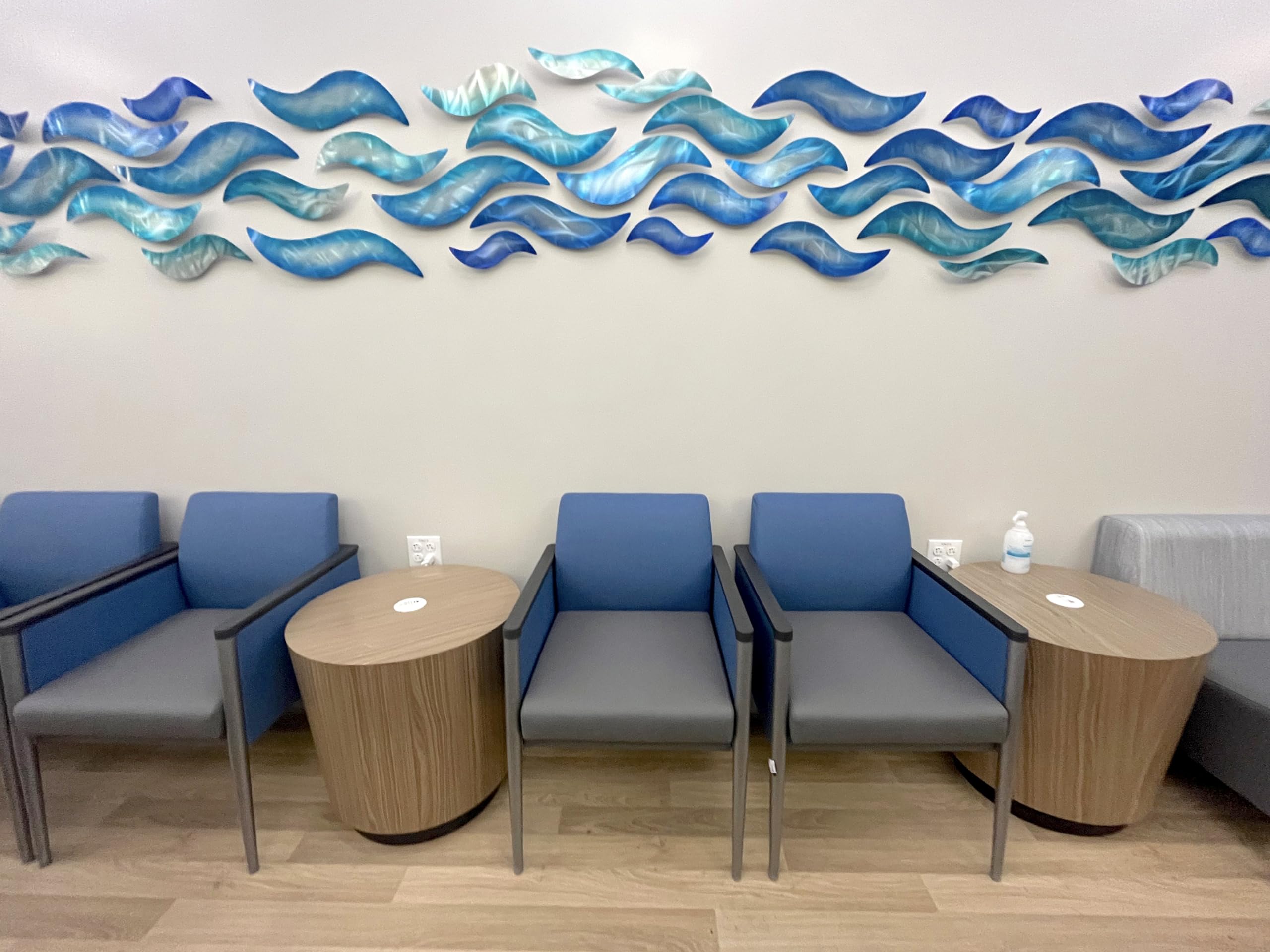 Modern Abstract Large Metal Wall Art Sculpture - Blue & Silver Rip Tide Metal Panel Painting for Living Room, Bedroom & Office Decor