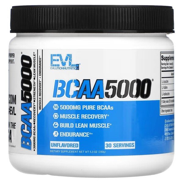 EVLution Nutrition BCAA 5000 Powder - Unflavored Branched Chain Amino Acids Supplement for Muscle Recovery & Growth - 150g for Athletes & Fitness Enthusiasts - Perfect for Pre/Post Workout & Training Sessions