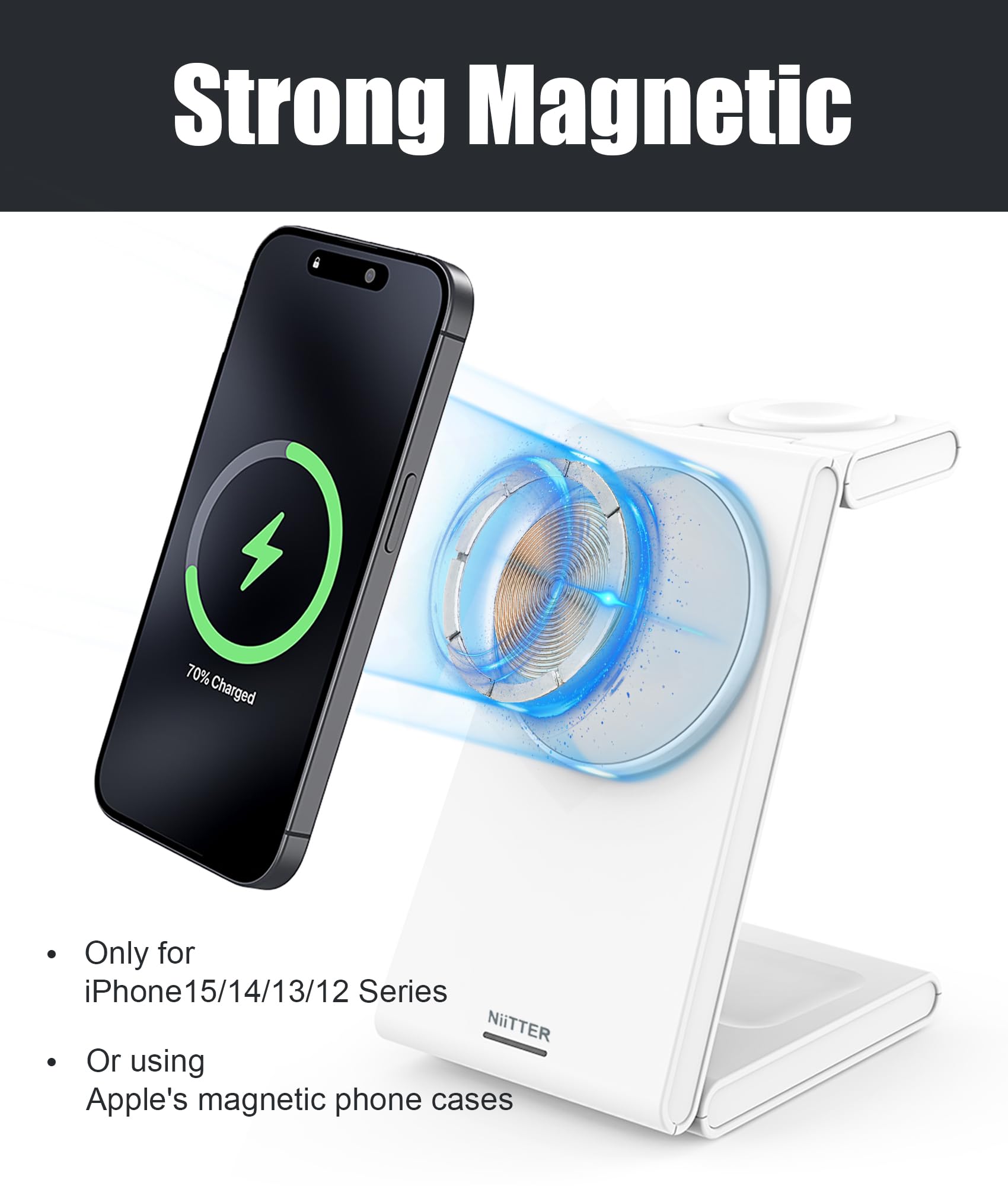 3-in-1 Magnetic Wireless Charging Station for iPhone 16/15/14/13/12, Apple Watch & AirPods - Foldable Fast Travel Charger with 20W PD Adapter - Perfect for Home, Office & Travel Use