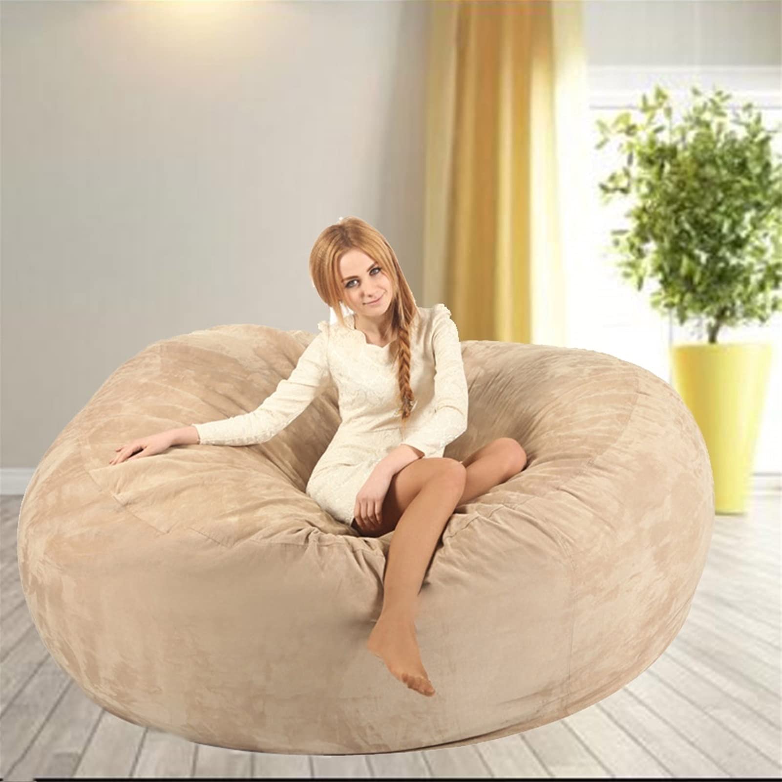 Premium 8ft Giant Bean Bag Chair Cover (No Filler Included) - Luxurious Brown Memory Foam & Plush Toy Organizer for Adults & Kids - Perfect for Playrooms, Dorm Rooms & Family Movie Nights