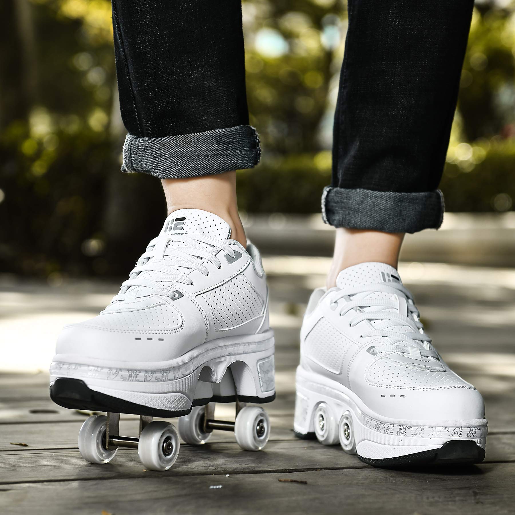 2-in-1 Roller Skates & Sneakers for Men Women - Retractable Wheel Shoes for Outdoor Fun, Fitness & Commuting - Perfect for Skating, Exercise & Daily Wear
