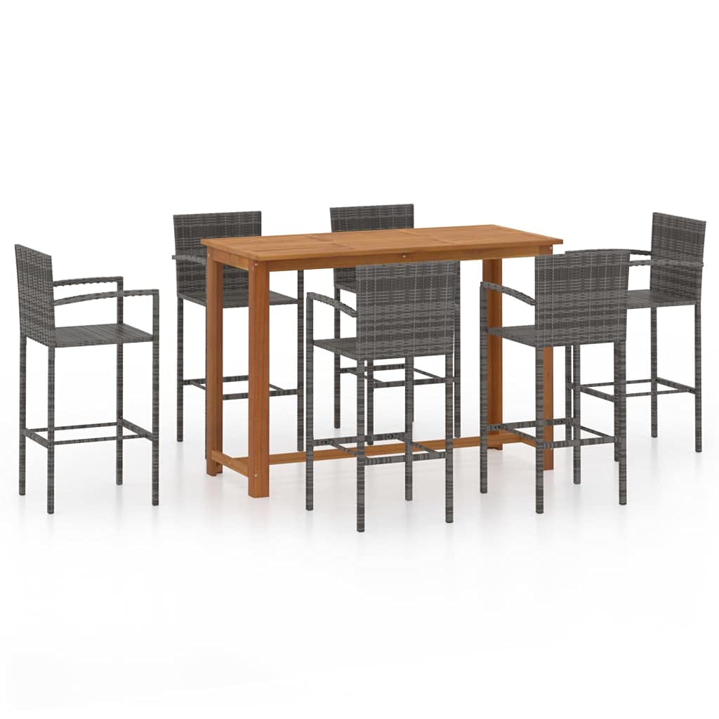 LUSHAZER 7-Piece Outdoor Patio Bar Set - Bar Height Bistro Table with 6 High Top Bar Stools - Durable Grey Outdoor Furniture for Breakfast, Kitchen, Pub, Garden, Backyard & Patio - Perfect for Entertaining & Relaxing Outdoors