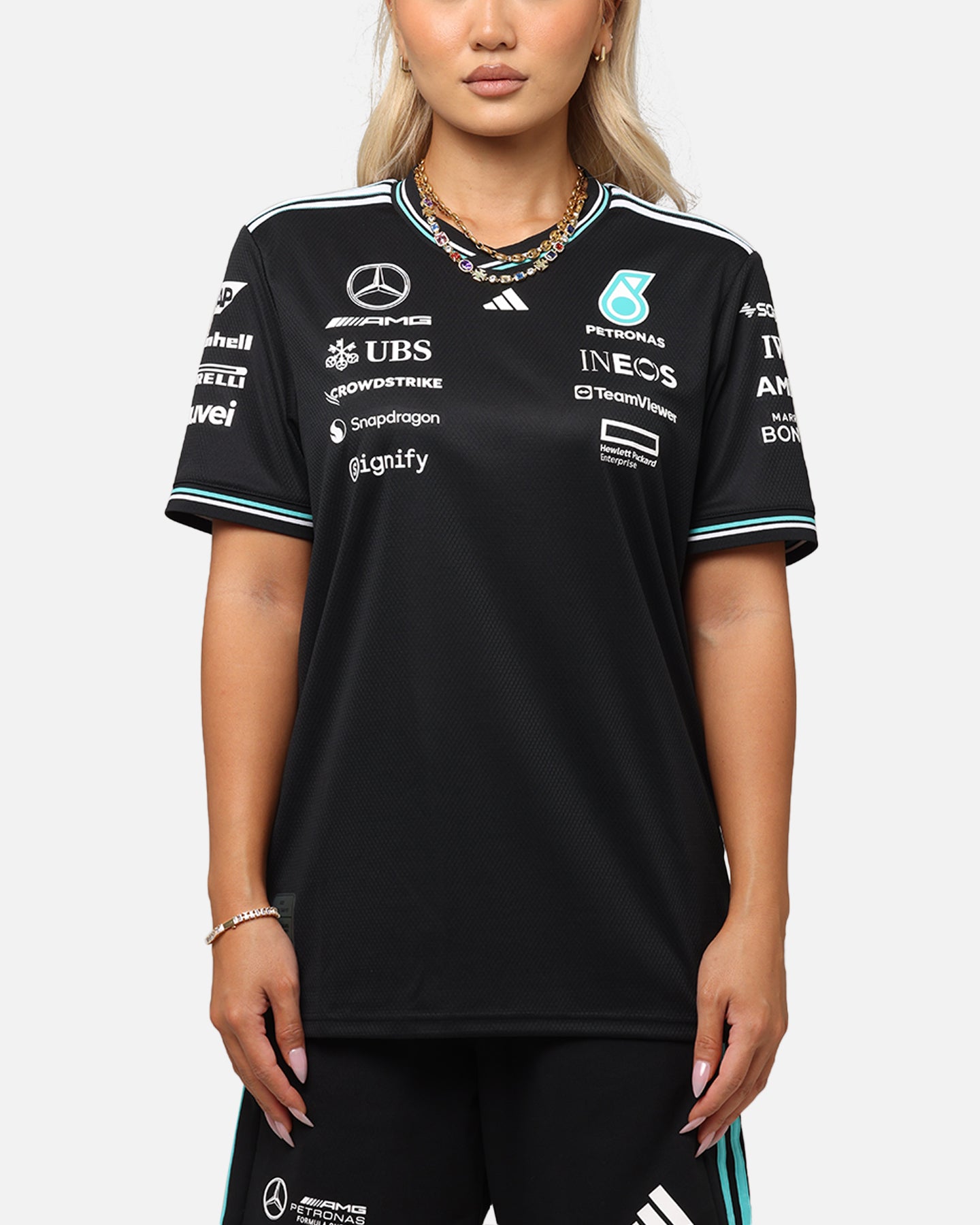 Adidas x Mercedes AMG PETRONAS F1 2025 Authentic Drive T-Shirt - Black - Official Formula One Racing Tee for Men - Perfect for Race Day, Fan Events & Casual Wear