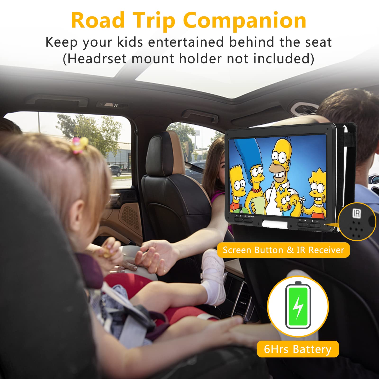 16.9'' Portable DVD Player with 6-Hour Battery, 14.1'' HD Swivel Screen, New Button Design, High Volume Speakers, Sync TV/Region Free/Multiple Discs, White - Perfect for Travel, Camping, and Family Movie Nights