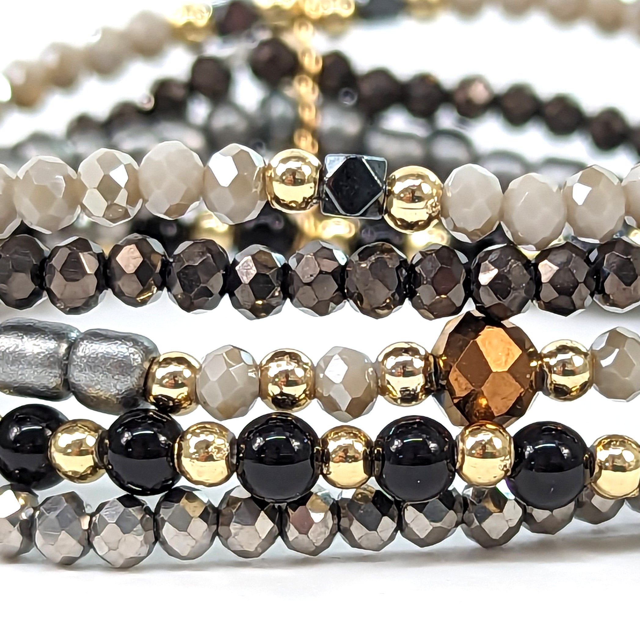 Elegant Multi Strand Silver & Black Beaded Bracelet for Women - Perfect for Casual Wear, Office, and Evening Outfits