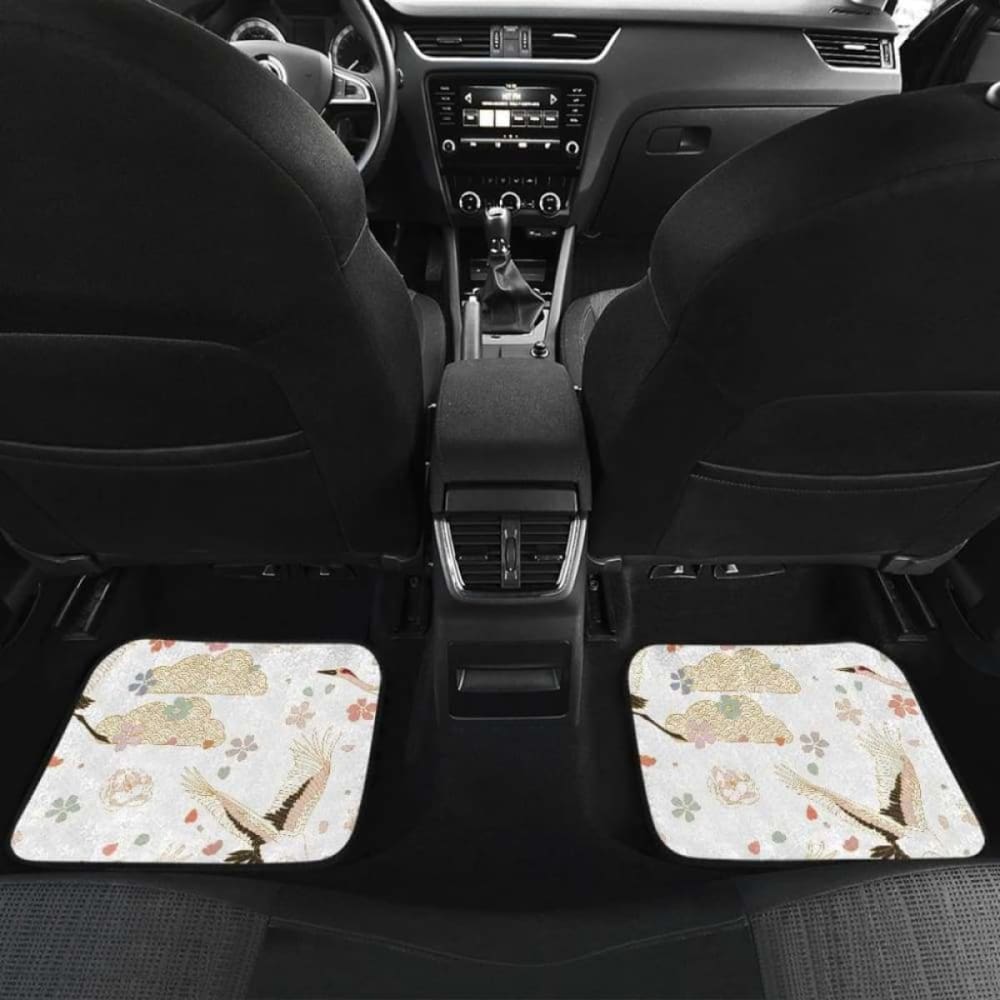 Premium Japanese Cranes Design Car Floor Mats - Non-Slip Front & Back Set (Model 094201) | Luxury Vehicle Accessories for Sedans, SUVs & Trucks