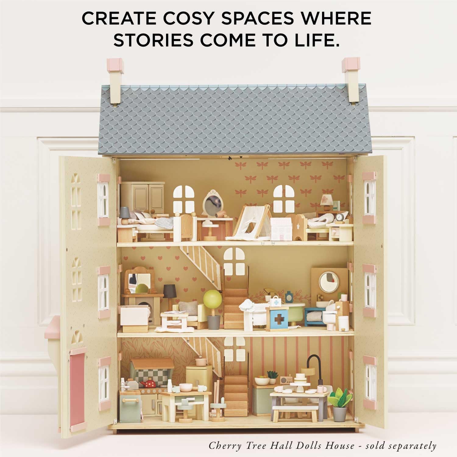 Le Toy Van Wooden Dollhouse Laundry Set with Accessories for Kids 3+ | Pretend Play Toy