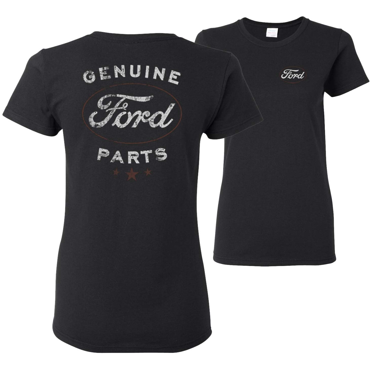 Vintage Distressed Genuine Ford Parts Cars and Trucks Graphic T-Shirt for Women - Front & Back Print - Perfect for Car Enthusiasts, Casual Wear & Automotive Events