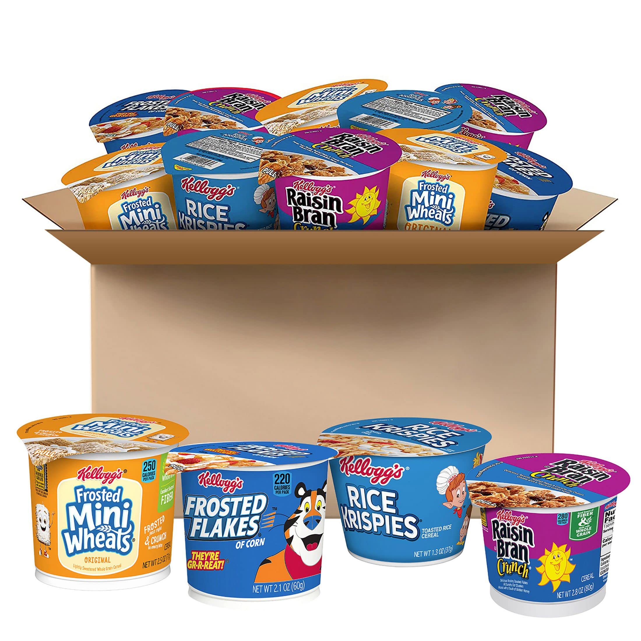 Kellogg's Cold Breakfast Cereal Cups Variety Pack (24 Cups) - Bulk Pantry Staples & On-The-Go Snacks for Office, School, Travel, and Quick Breakfasts