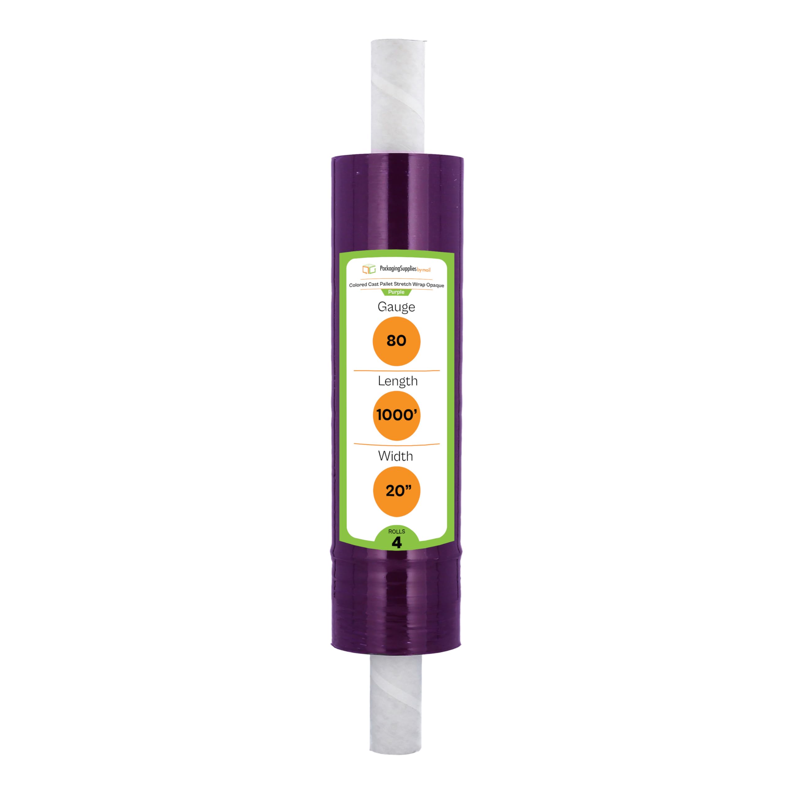 PSBM 4 Pack Purple Stretch Wrap with Handles - 20 Inch x 1000 Feet, Dark Opaque Plastic Cling Film with Extended Core Handles | Ideal for Moving, Shipping, Storage & Warehouse Packaging