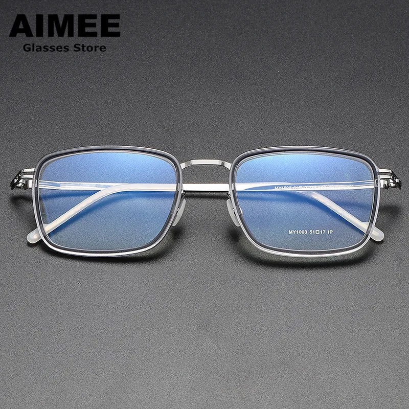Aimee Unisex Full Rim Square Acetate Titanium Eyeglasses 81003 - Lightweight Durable Frame for Men & Women - Perfect for Reading, Work, and Everyday Use