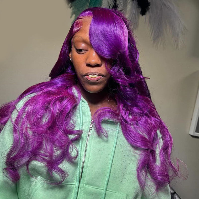 Eullair Dark Violet Purple Body Wave Human Hair Wig 13x4 13x6 Lace Frontal Wigs for Women - Perfect for Cosplay, Parties, and Daily Styling