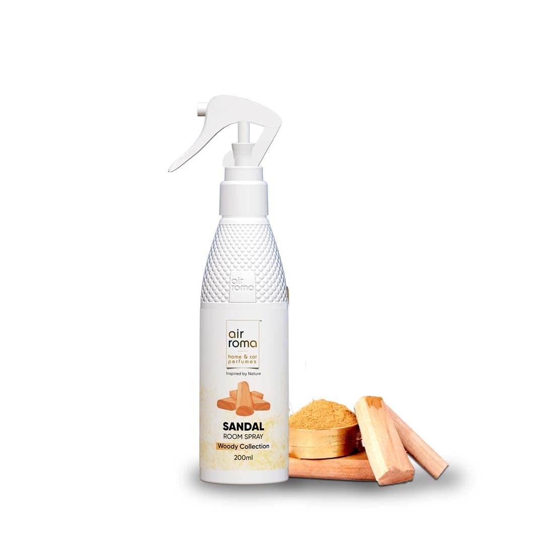 AIR-ROMA Sandal Air Freshener Spray - Long-Lasting Odor Eliminator for Home, Office & Car | 200ml Natural Fragrance | Eliminates Bad Smells in Living Room, Bathroom & Closet | Pack of 1