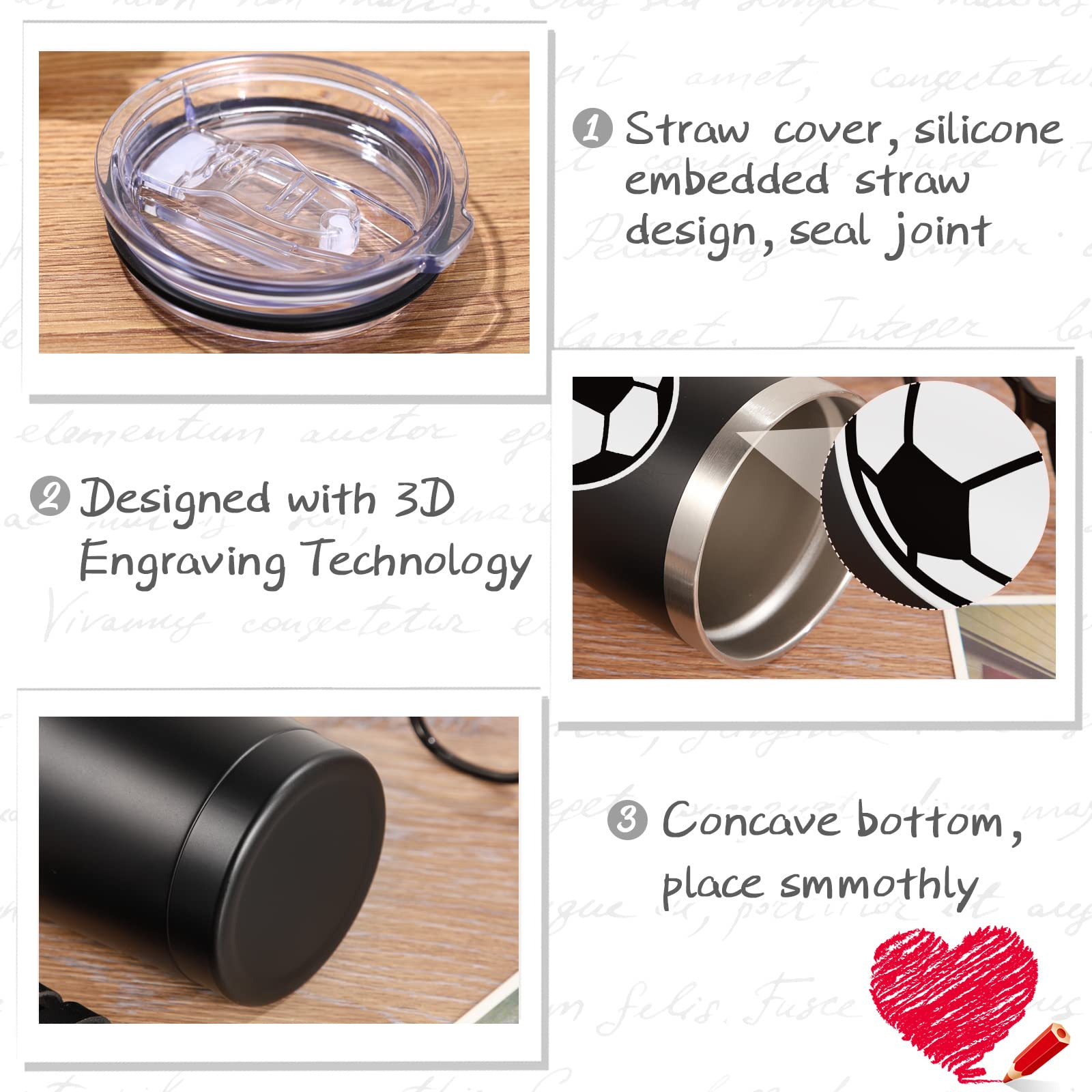 **Geiserailie 2-Pack 20 oz Stainless Steel Insulated Tumbler with Straw & Lid – Leakproof Travel Coffee Mug for Sports, Gym, Office – Perfect Gift for Women, Men, Soccer Lovers (Black/White)**