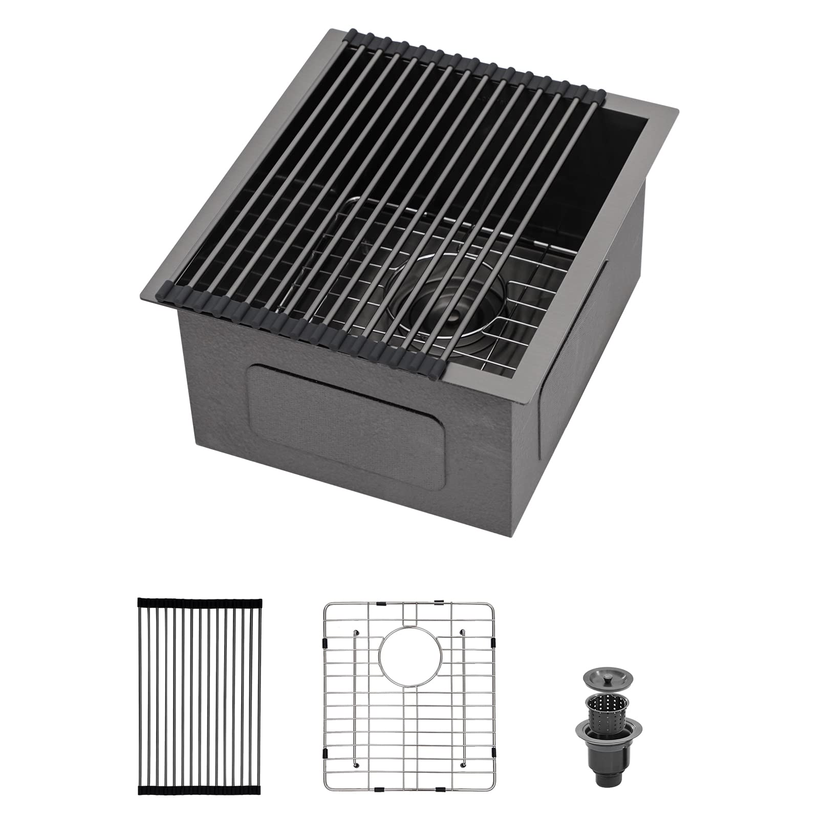 Logmey 15x17 Inch Gunmetal Black Undermount Single Bowl Kitchen Sink - 18 Gauge Stainless Steel, Durable & Stylish for Modern Home Cooking & Cleaning