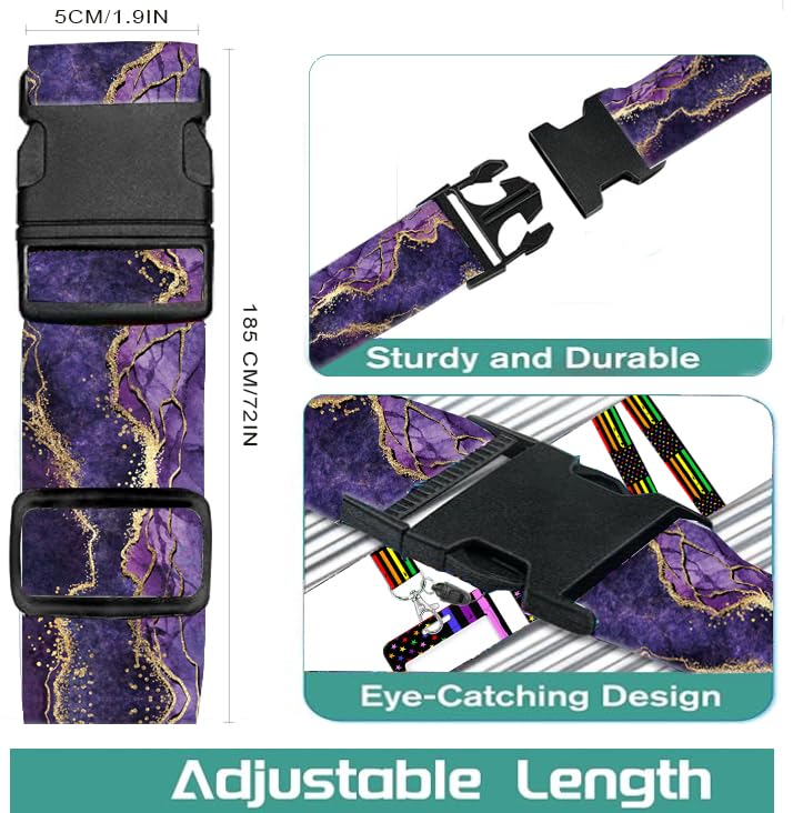 Premium Adjustable Luggage Straps for Suitcases - Heavy Duty Travel Belt with Quick-Release Buckle - Luxury Purple Marble Design - Perfect for Air Travel, Business Trips & Vacation Packing