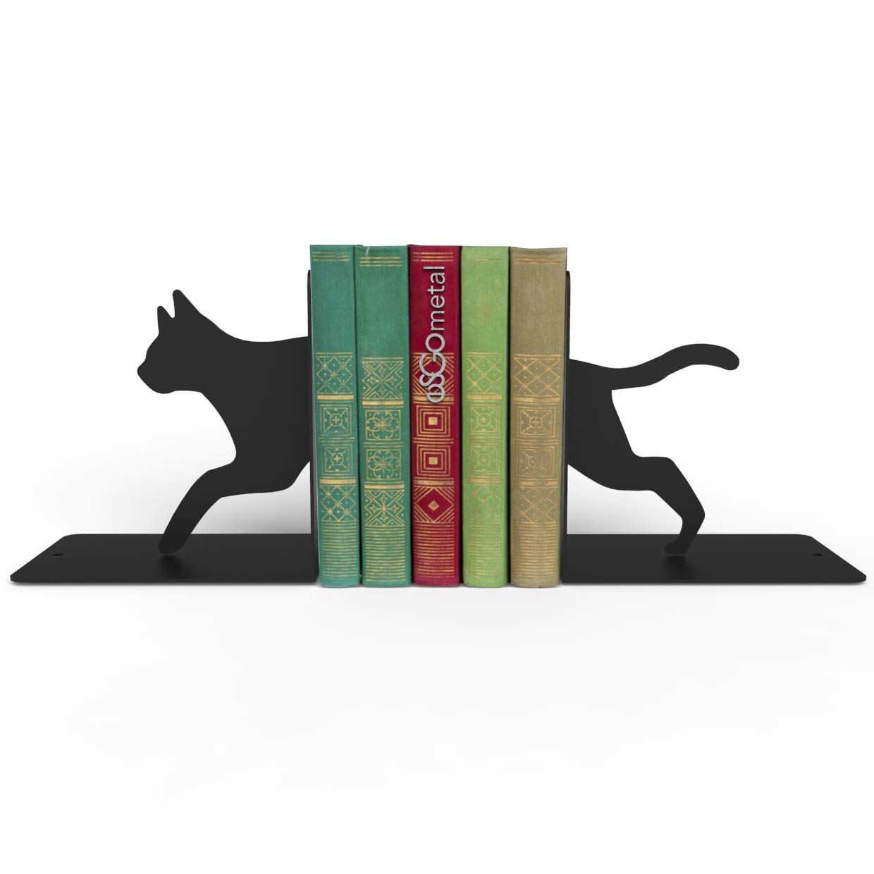 ESGO Cat Bookend - Heavy Duty Book Holder & Book Stand for Shelves (18x12x18cm, Black) - Perfect for Home Office, Library & Kids Room Organization