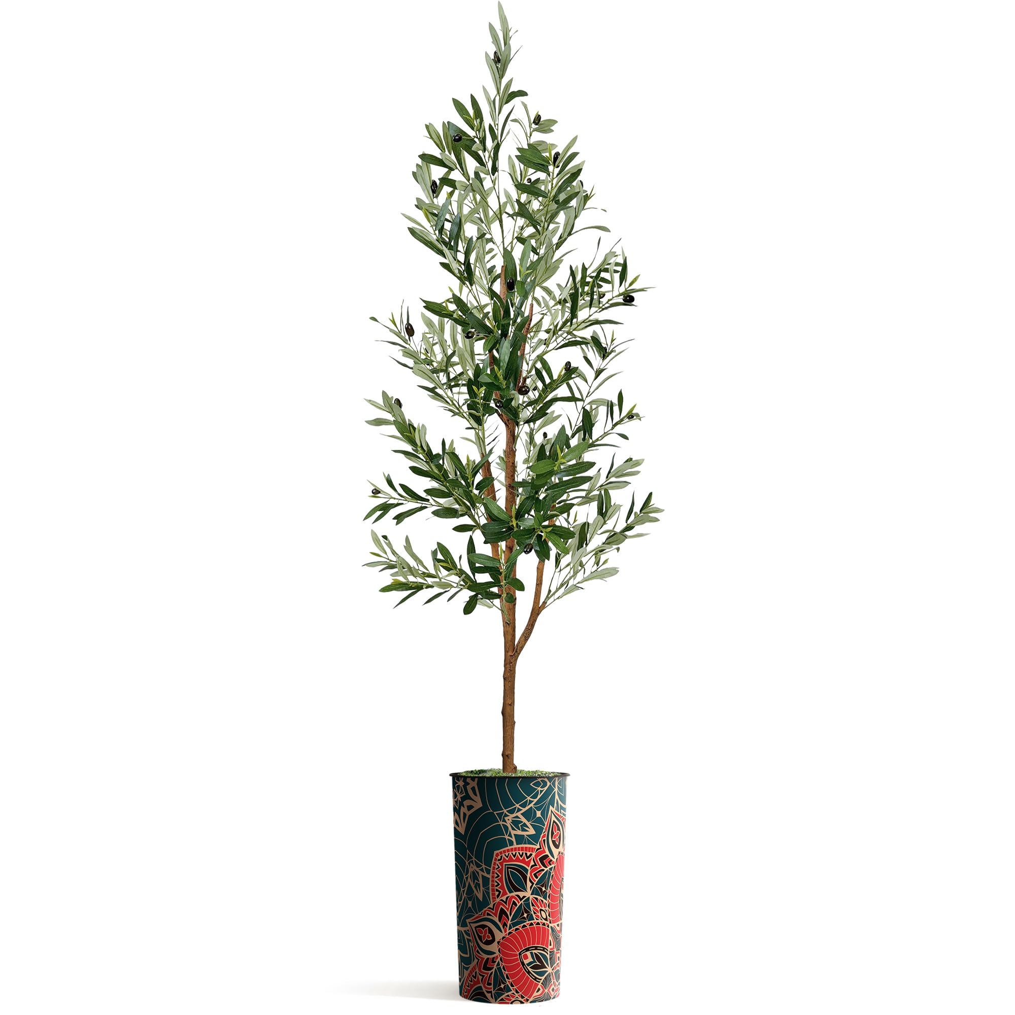 Modern Mandala Pattern Artificial Olive Tree in Planter - 68