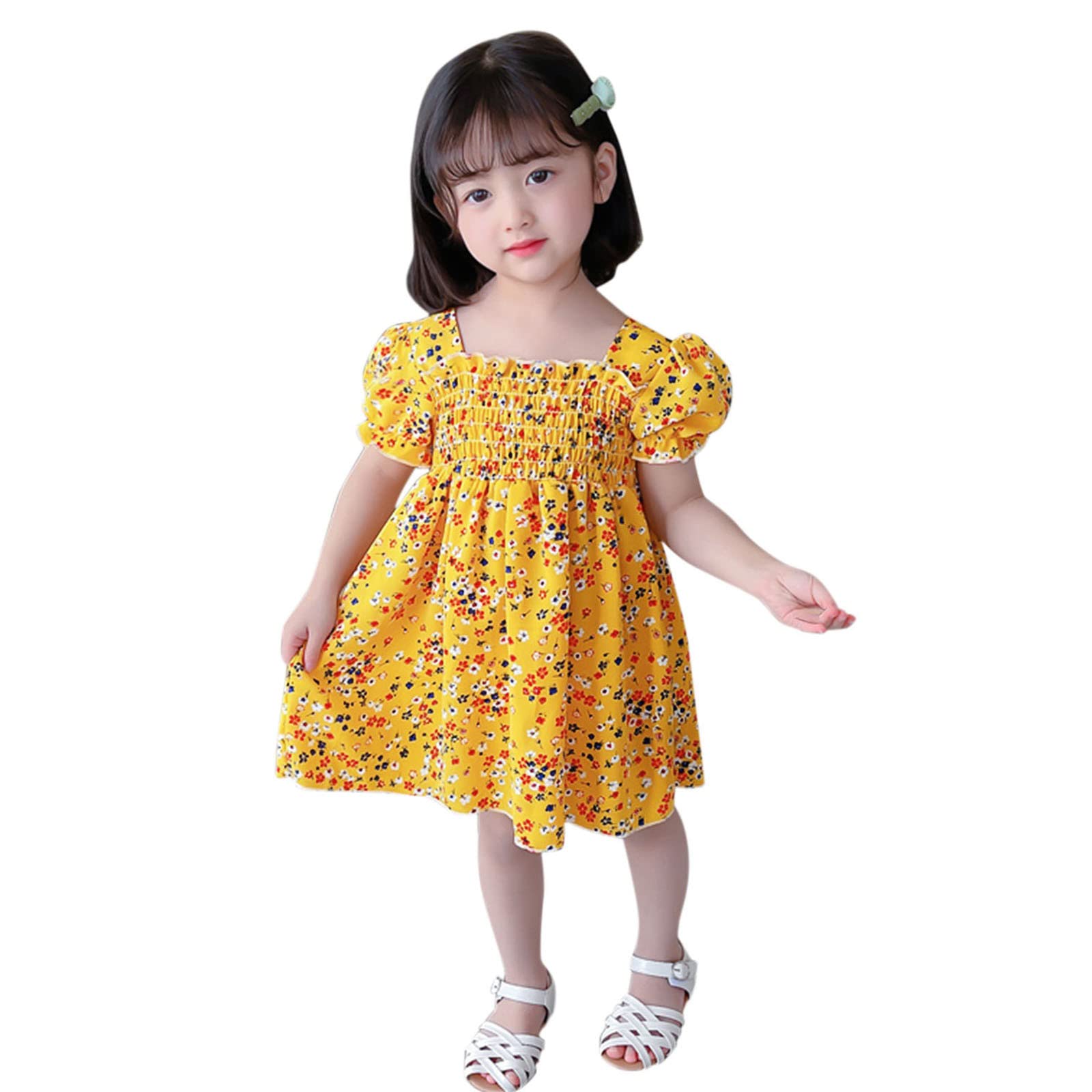 Toddler Girls Floral Short Sleeve Beach Dress - Princess Party Outfit for Kids - Perfect for Summer Vacations, Birthday Parties & Family Photos