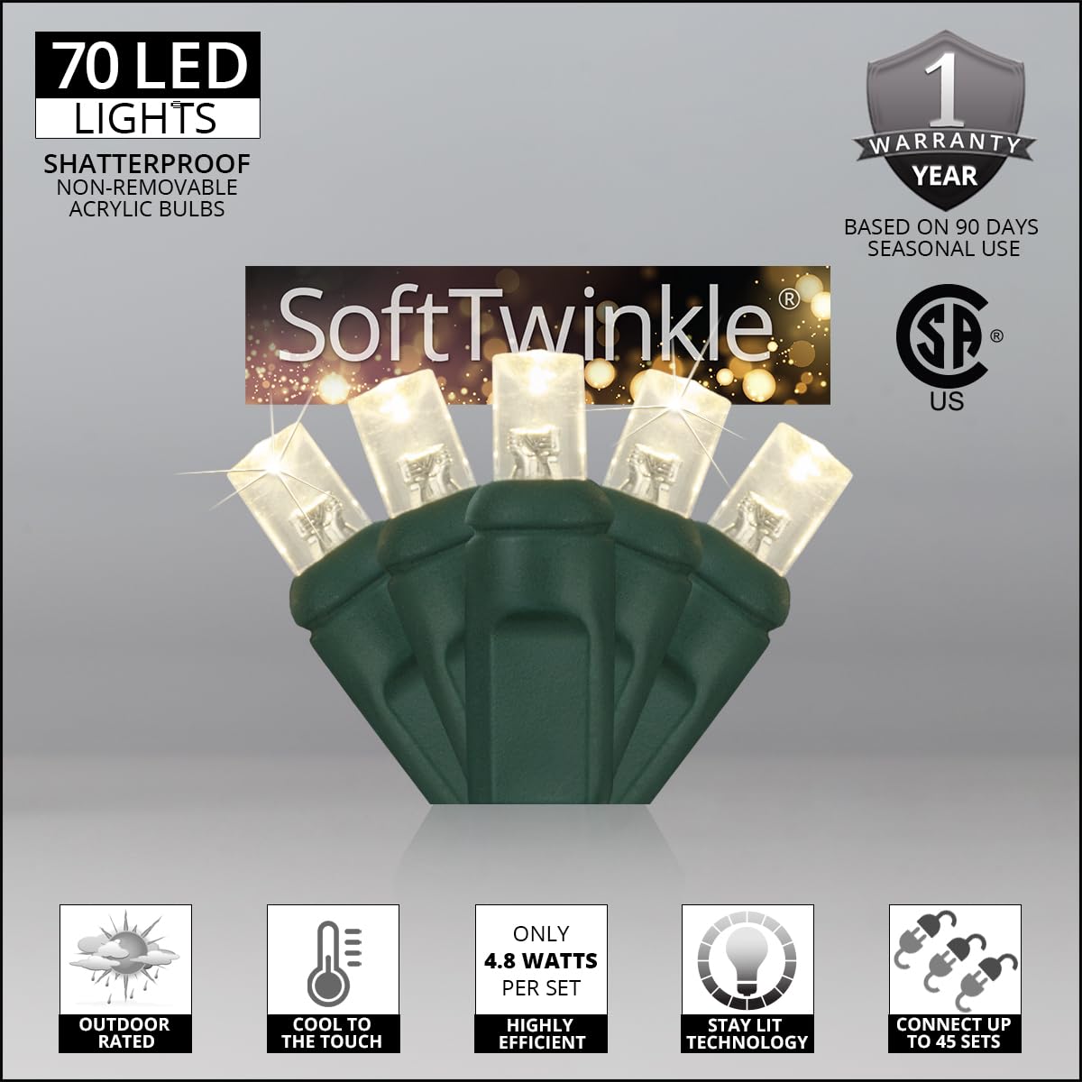 Soft Twinkle Christmas Lights - 70 Warm White LED String Lights for Holiday Decor