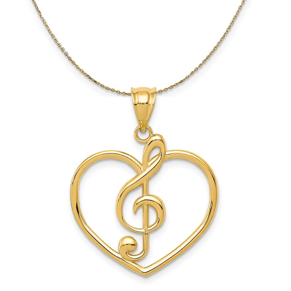 14k Yellow Gold Treble Clef Heart Necklace - Perfect Gift for Musicians