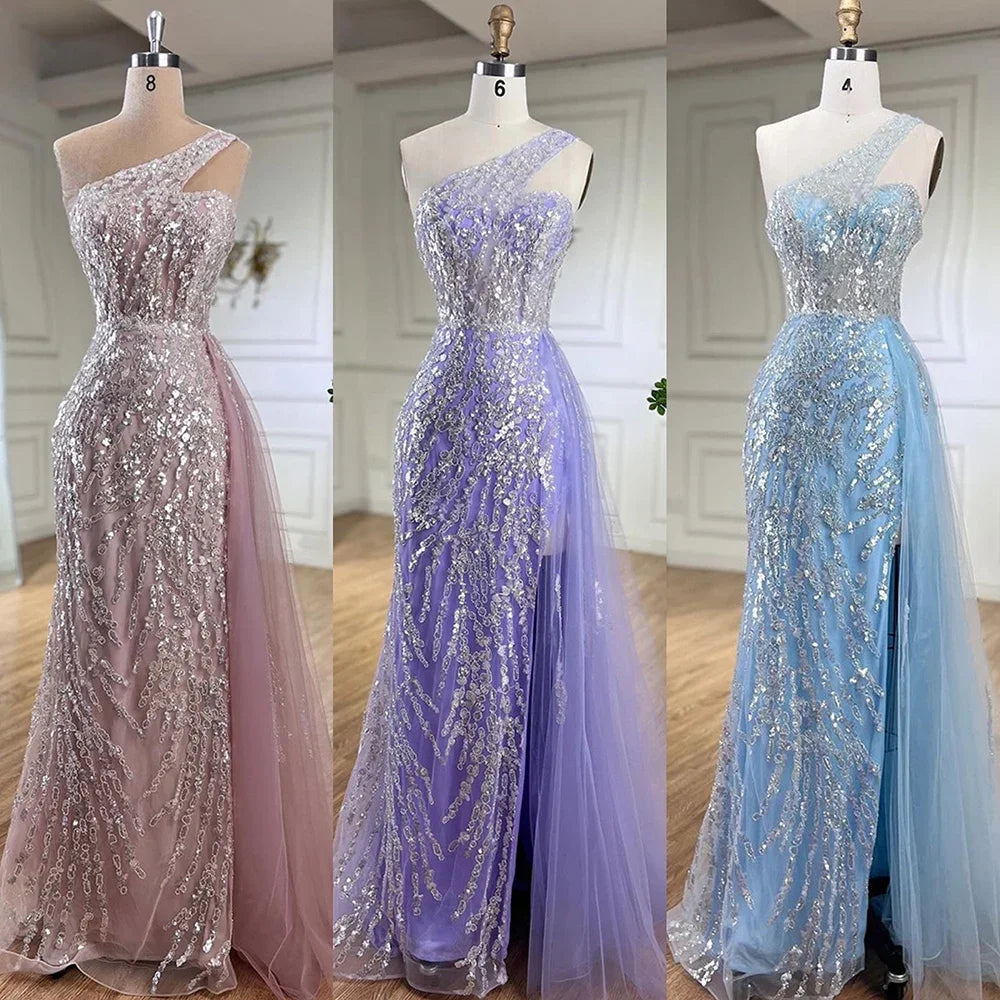 Elegant Pink Mermaid Evening Gown with Beaded One Shoulder Design - Women's Formal Party Dress for Prom, Wedding & Special Occasions - Serene Hill Collection LA71616