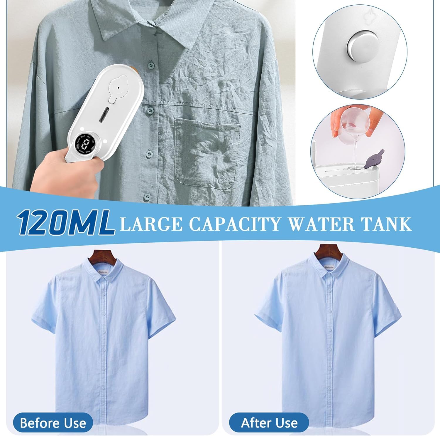 Portable Travel Steamer for Clothes - 8 Steam & Iron Modes, 2-in-1 Dry & Wet Ironing, 15-Second Fast Heating, 180° Rotatable Mini Steamer - Perfect for Travel, Business Trips, and Home Use