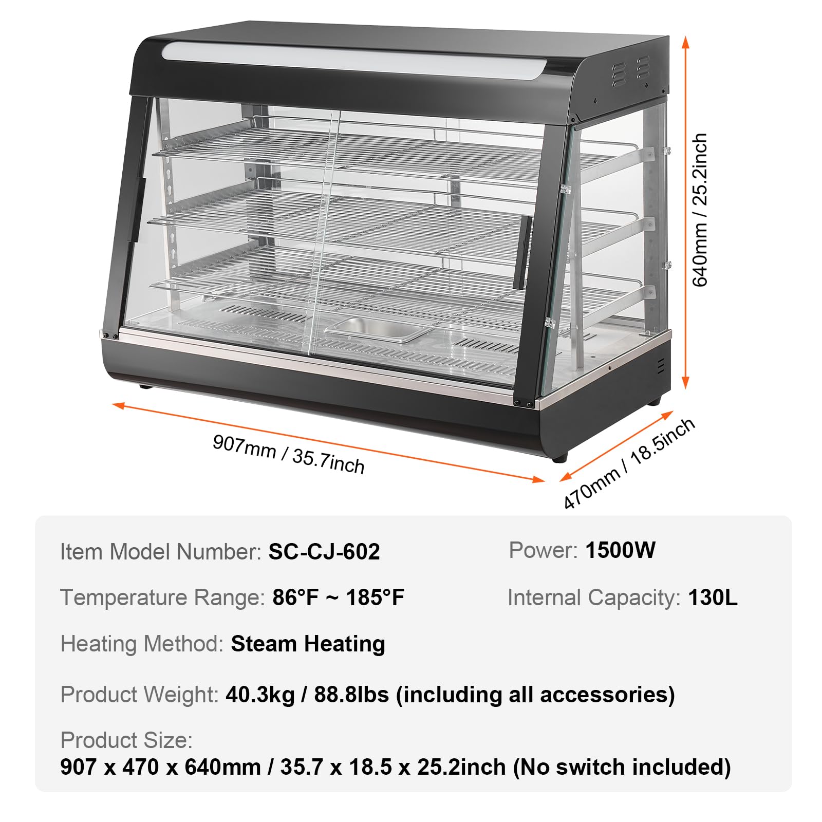 VEVOR 3-Tier Commercial Food Warmer Display - 1500W Stainless Steel Countertop Food Warmer with LED Light, Adjustable Shelves & Digital Temperature Control (86℉~185℉) - Perfect for Restaurants, Cafes & Buffets to Keep Pizza, Burgers, Fried Chicken & Bread Warm & Fresh