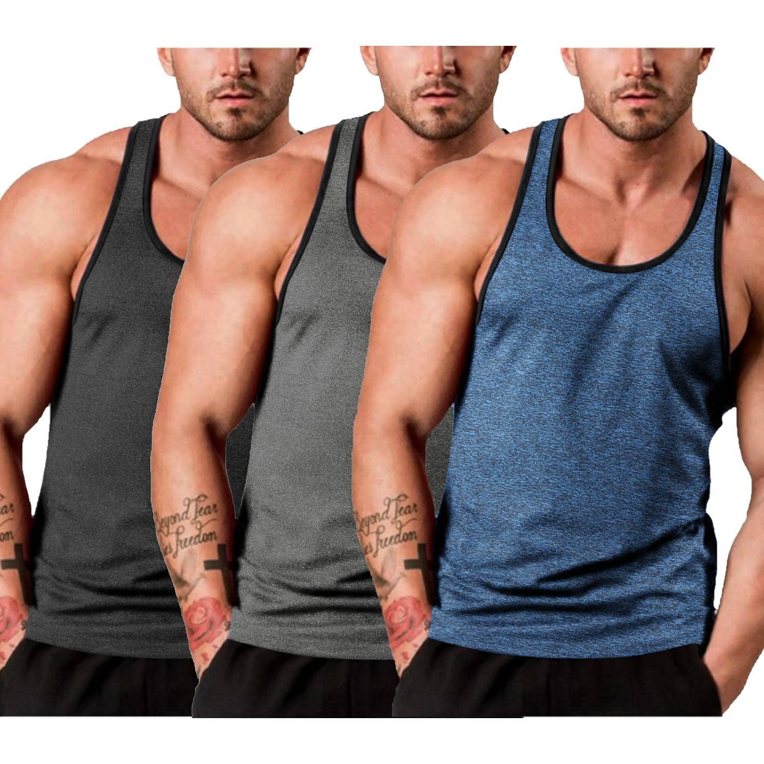 COOFANDY Men's 3 Pack Sleeveless Muscle Tank Tops - Y-Back Gym Shirts for Workout, Bodybuilding & Fitness | Moisture Wicking, Breathable Athletic Wear for Gym, Running & Summer Outdoor Activities