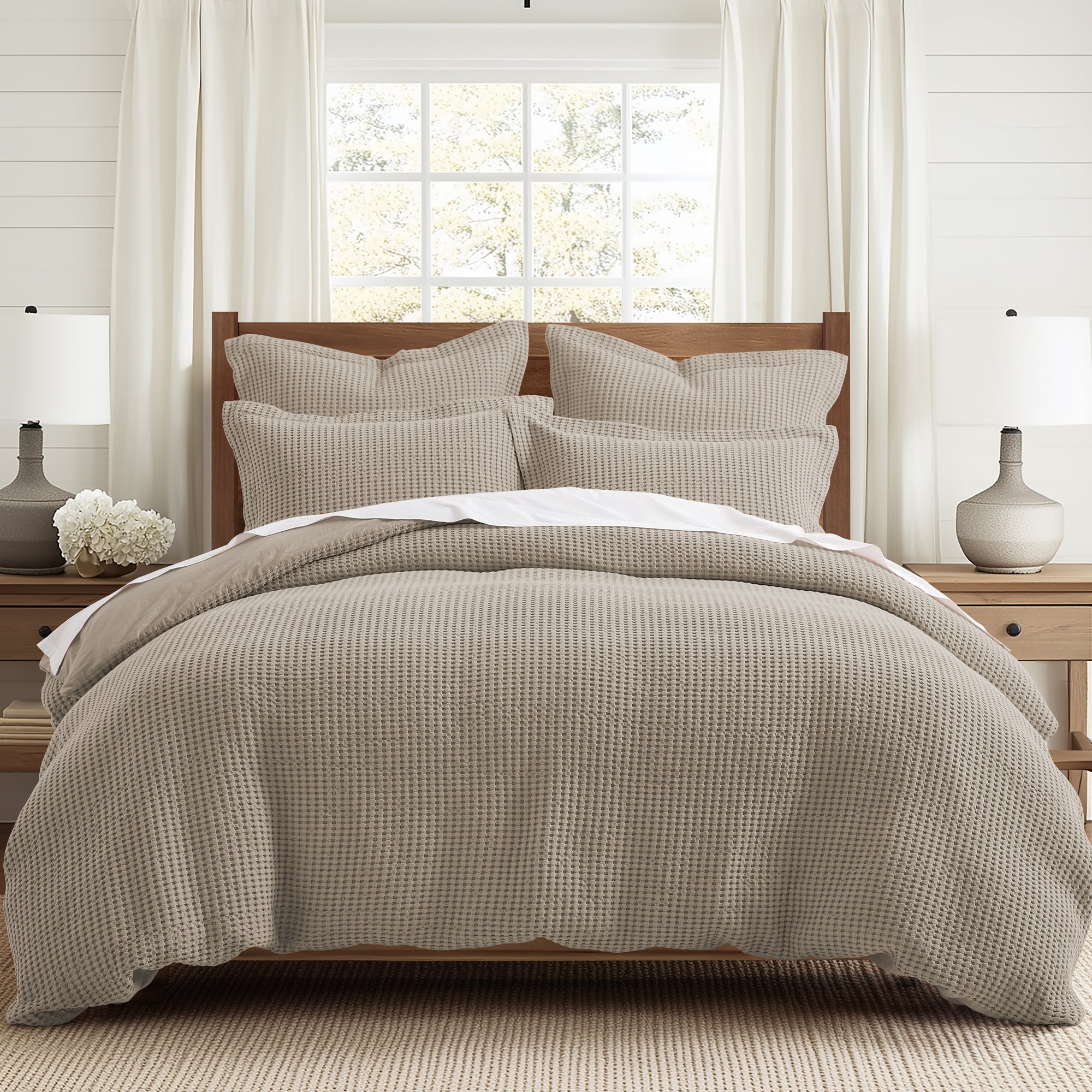 Mills Waffle Duvet Cover Set - Soft Textured Bedding for Cozy Comfort - Perfect for Master Bedroom, Guest Room & Dorm Decor