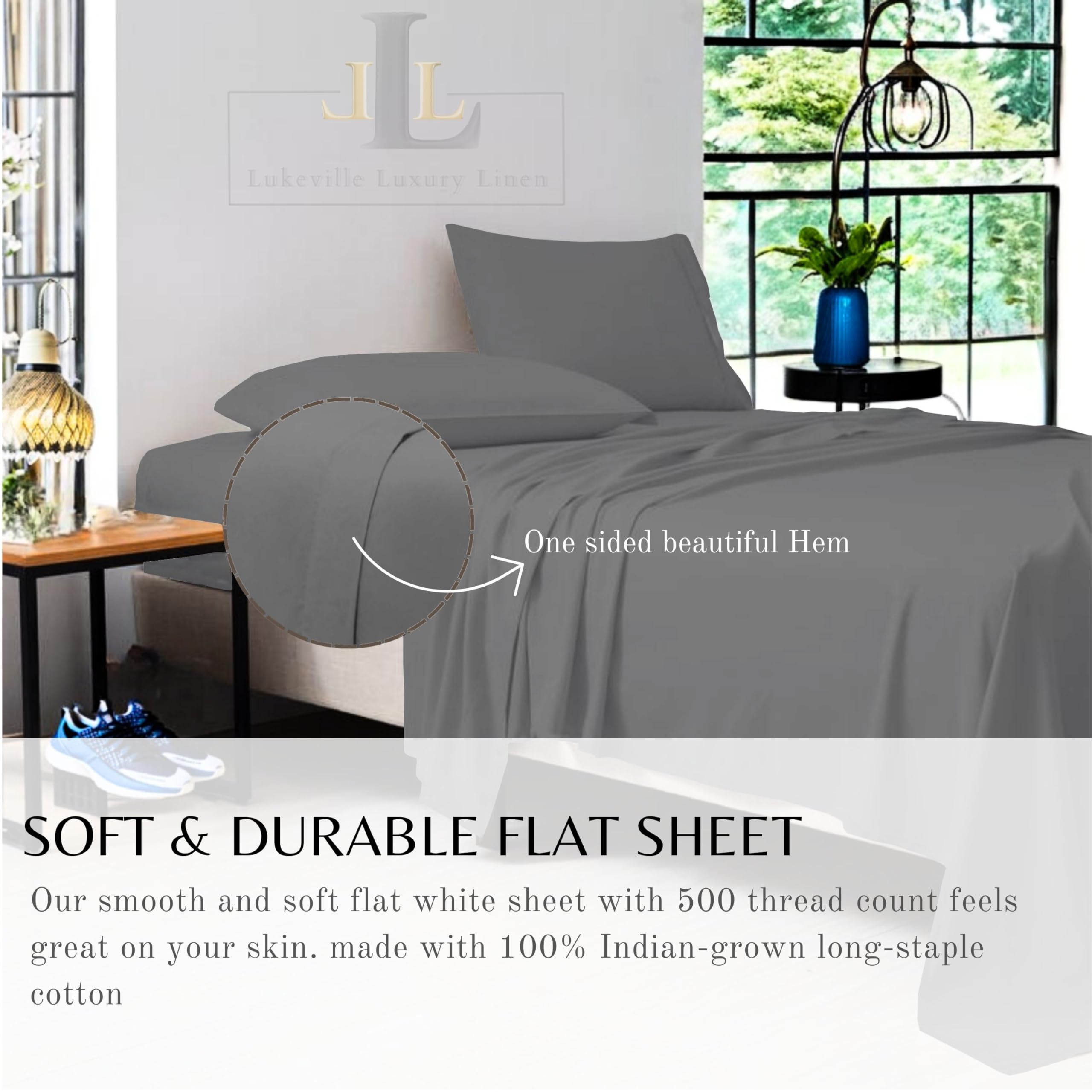 Lukeville Luxury 100% Cotton 4-Piece XL Bed Sheet Set - 500 Thread Count Ultra Soft & Breathable Cooling Sheets - Deep Pockets Fits 16