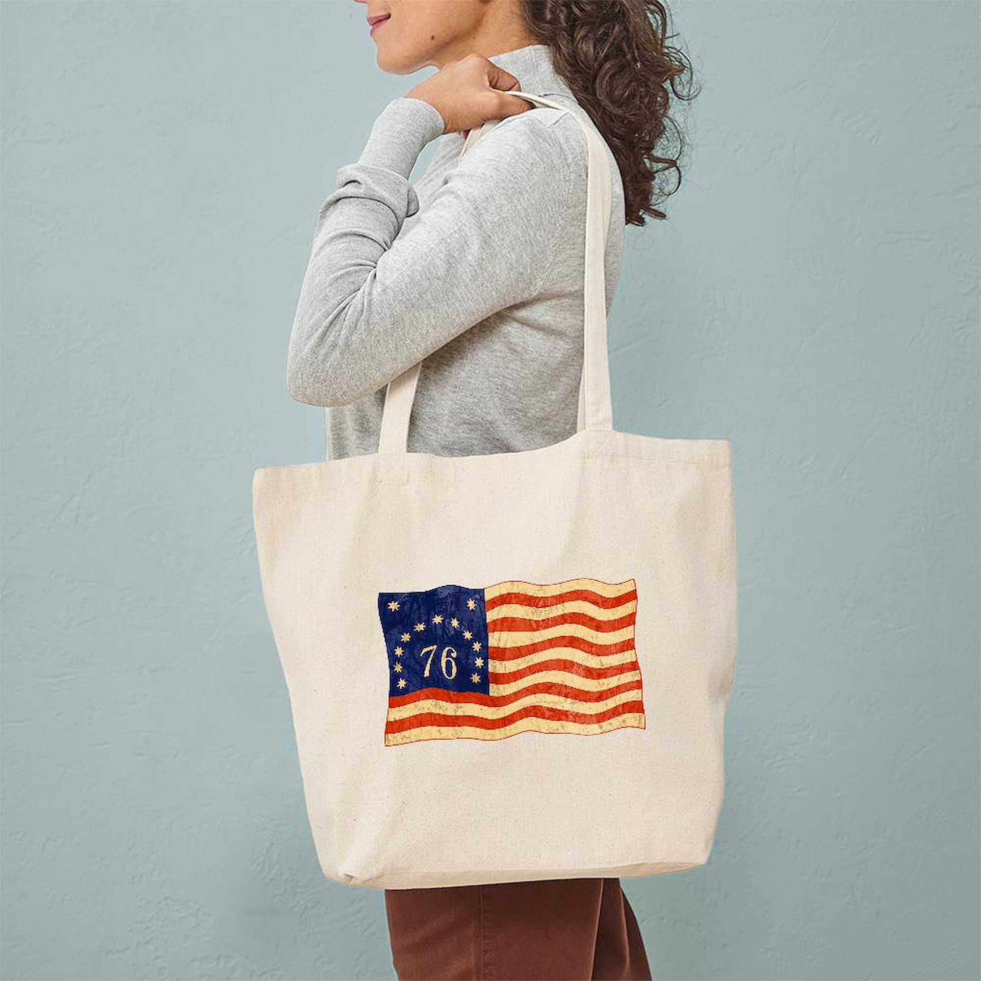 Retro 1776 American Flag Tote Bag - Natural Canvas Reusable Shopping Bag for Groceries, Beach & Patriotic Events | CafePress