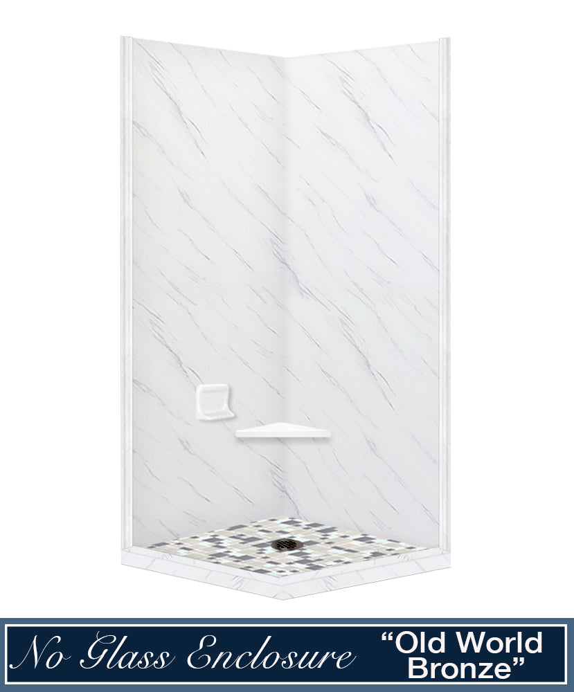 Premium Carrara Marble Newport Mosaic Corner Shower Enclosure Kit - Waterproof Bathroom Upgrade for Modern Homes & Luxury Hotels