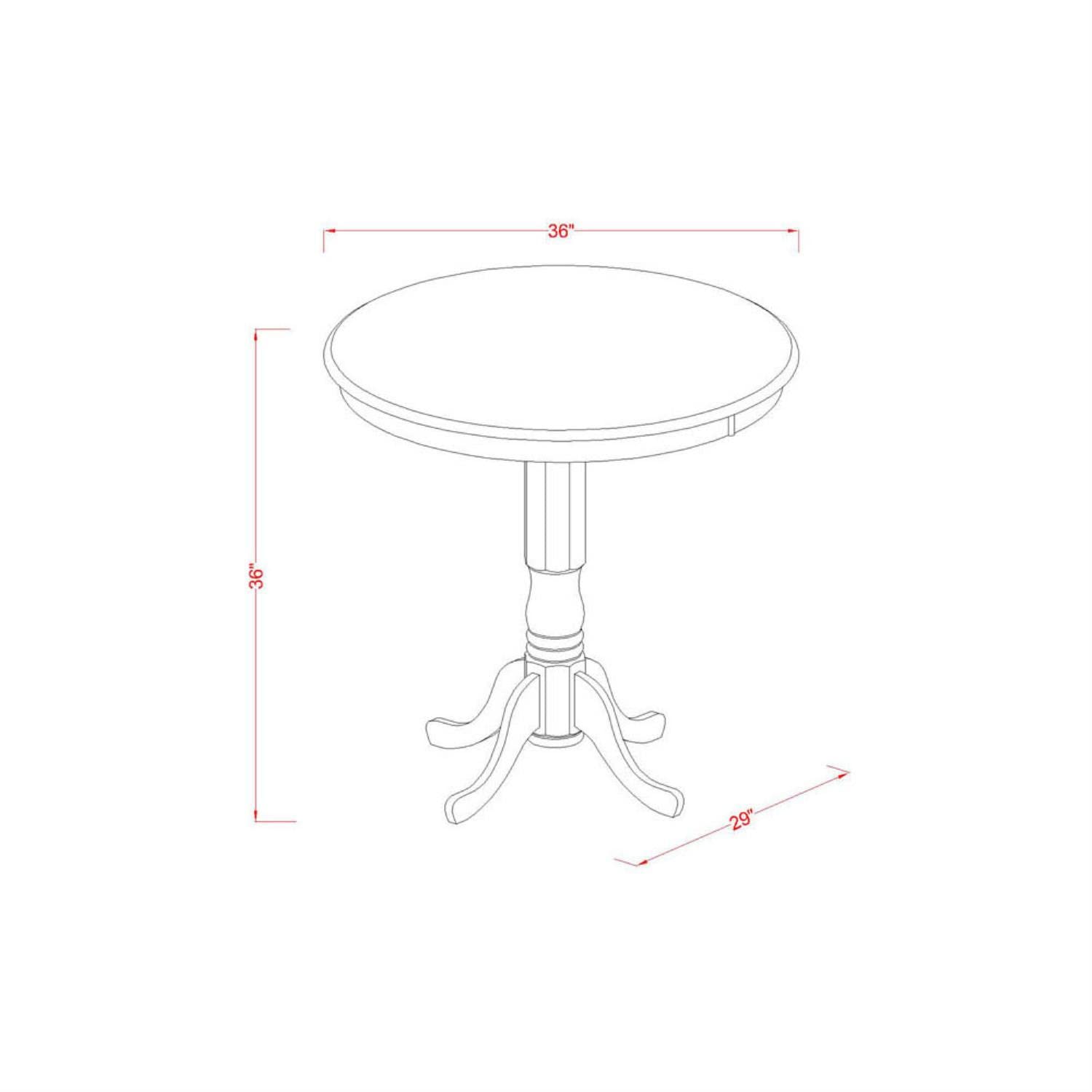 East West Furniture 5-Piece Counter Height Dining Set - 36x36 Inch Round Wooden Table with Pedestal Base & 4 Linen Fabric Chairs in Buttermilk & Cherry - Perfect for Small Kitchens, Breakfast Nooks, and Modern Dining Spaces