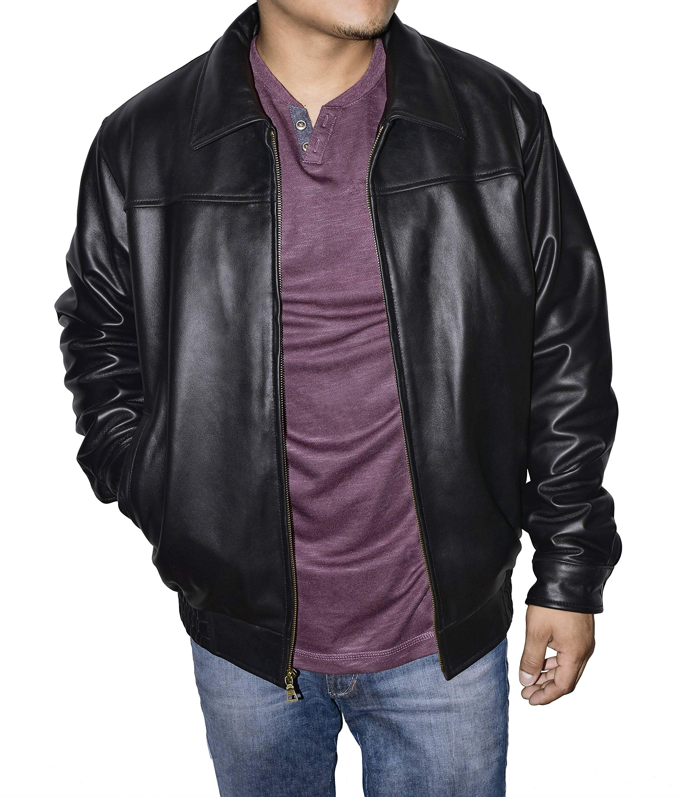 Men's Genuine Leather Bomber Jacket - Classic Motorcycle Jacket with Removable Zip Liner | Stylish Outerwear for Bikers, Casual Wear & Winter Fashion