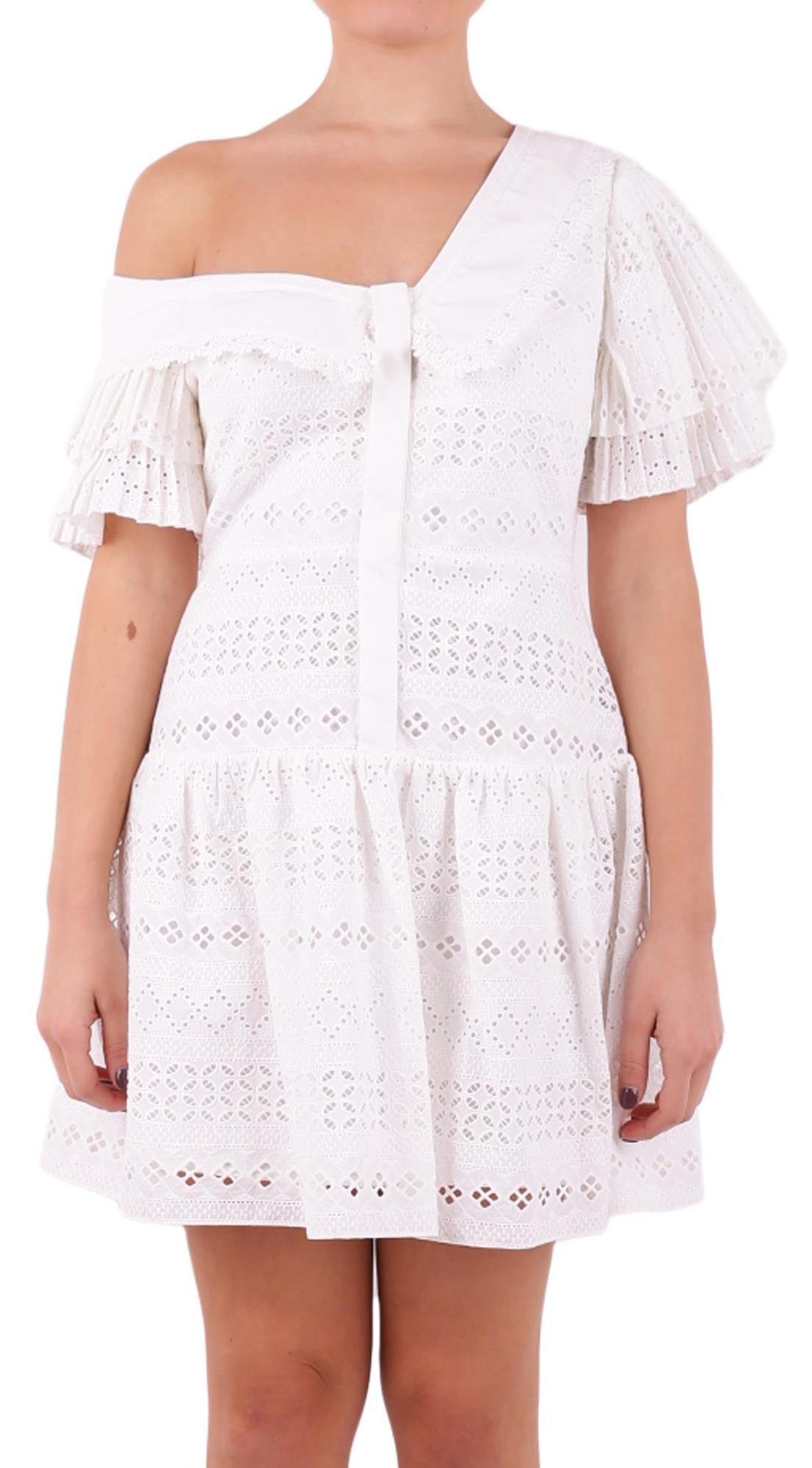 Elegant White One Shoulder Broderie Anglaise Dress - Size 8 | Perfect for Summer Weddings, Beach Vacations & Cocktail Parties