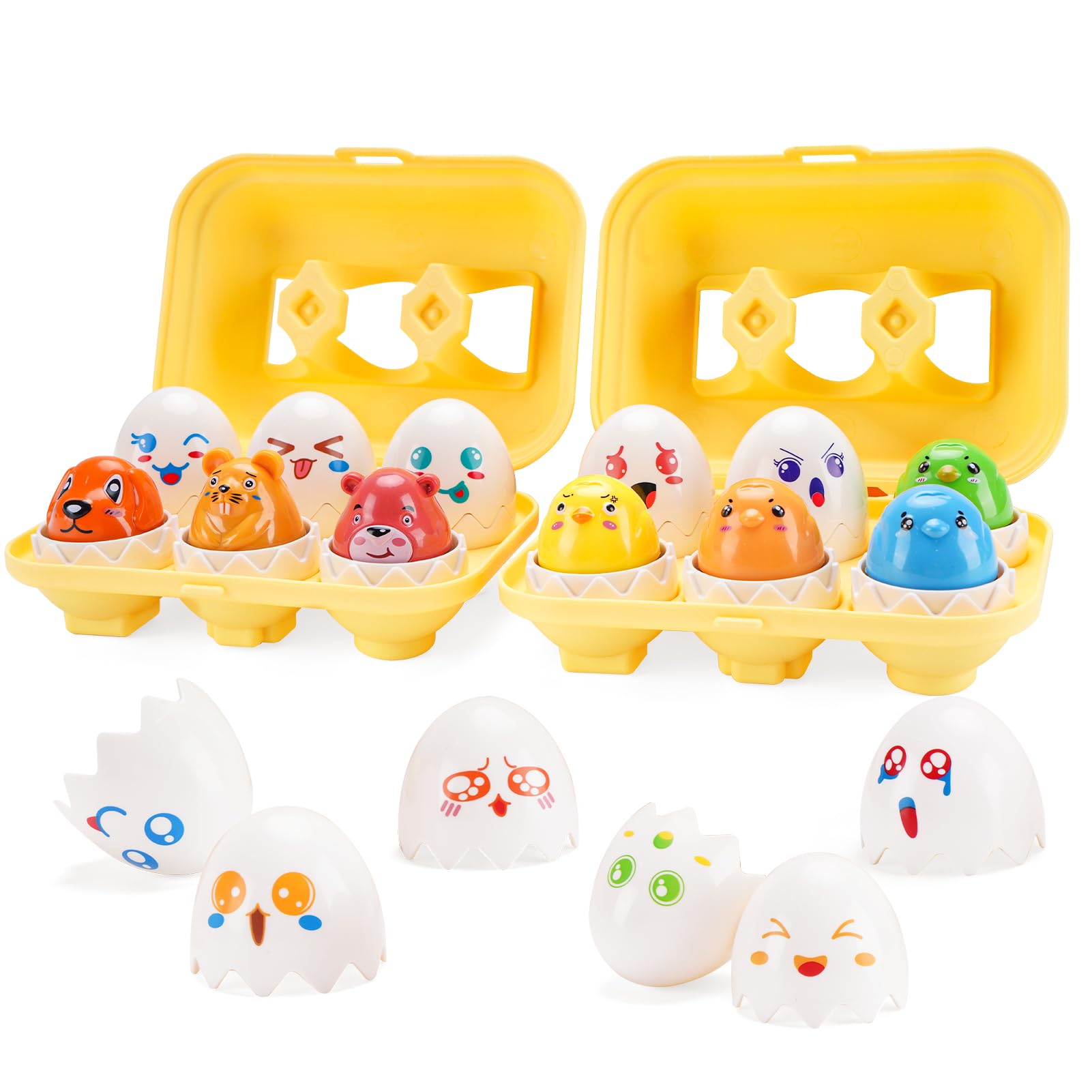 FCSONU Easter Egg Toys for Toddlers 1-3 Years - Montessori Sensory Learning Toys for Babies 6-12 Months - Color & Shape Matching Sorting Game with Hide & Squeak Chicken - Perfect Gift for Boys & Girls - Great for Early Childhood Development & Easter Basket Stuffers