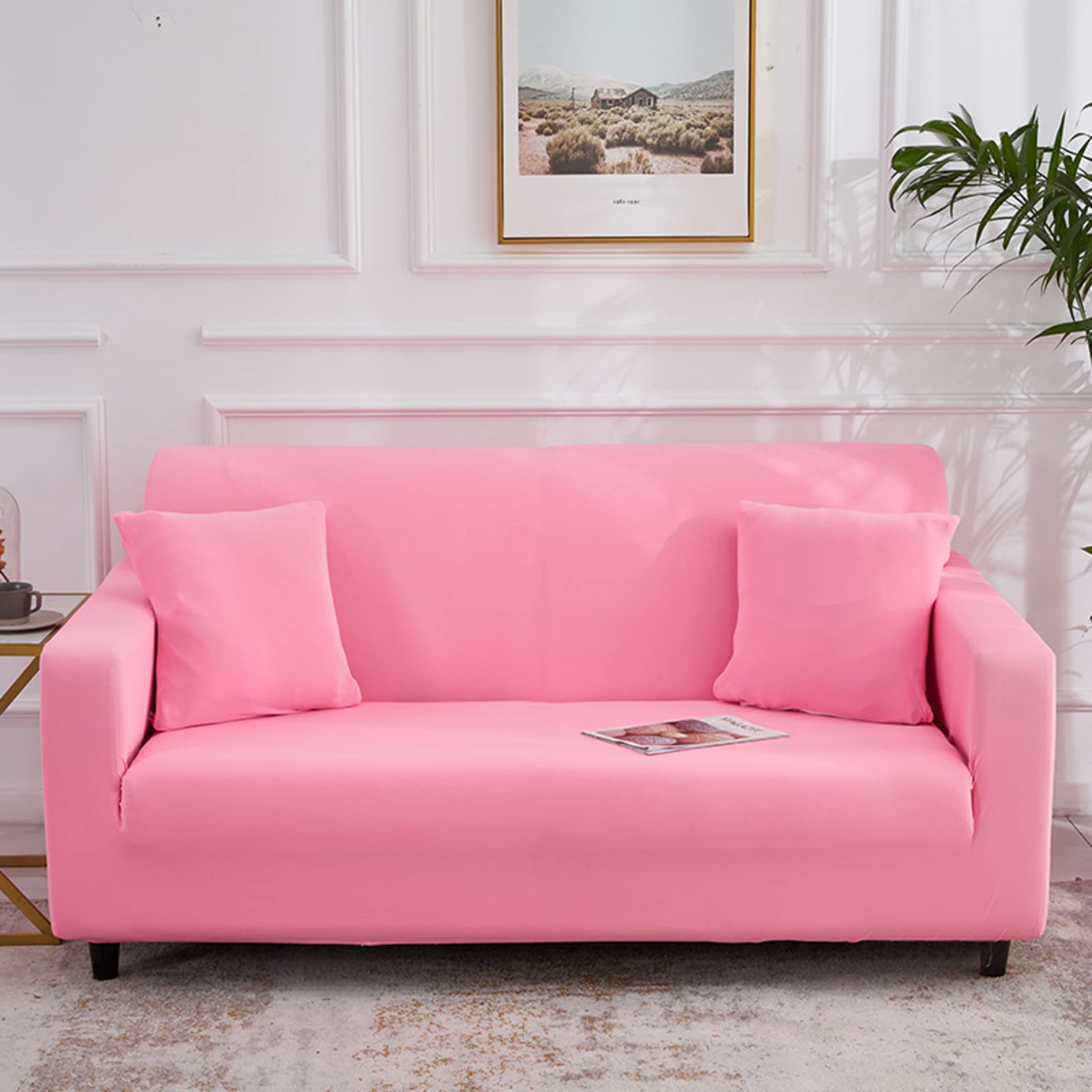 Washable Sofa Slipcover - 5 Seater XXL Stretchable Furniture Protector with Ties, Solid Color Couch Cover for Pets, Kids, Home Living Room - Perfect for Indoor Use and Family Gatherings
