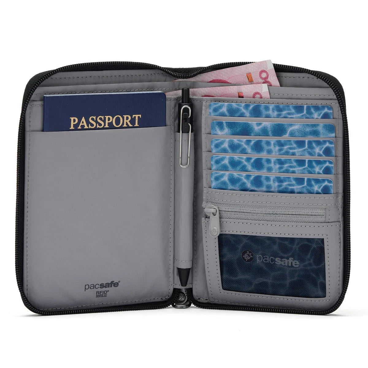 Pacsafe RFIDsafe™ RFID Blocking Compact Travel Organizer - Secure Wallet & Passport Holder for Travel, Commuting & Daily Use