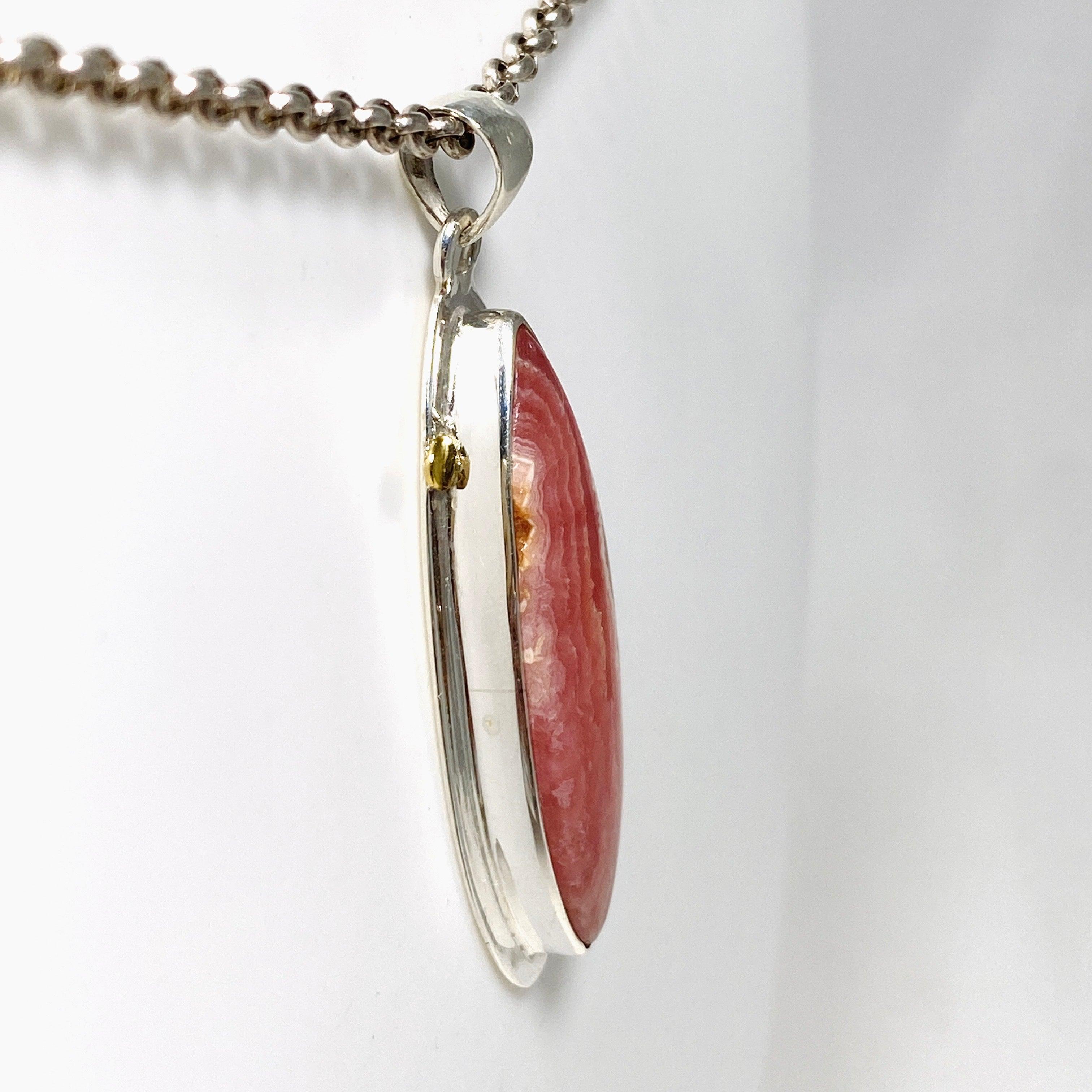 Rhodochrosite Marquise Pendant Necklace with Brass Accents KPGJ4332 - Elegant Jewelry for Women, Perfect for Parties, Weddings & Special Occasions