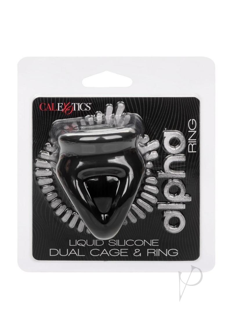 Alpha Liquid Silicone Dual Cage and Ring - Black | Comfortable Stretchy Cock Ring for Men | Perfect for Couples Play & Solo Pleasure