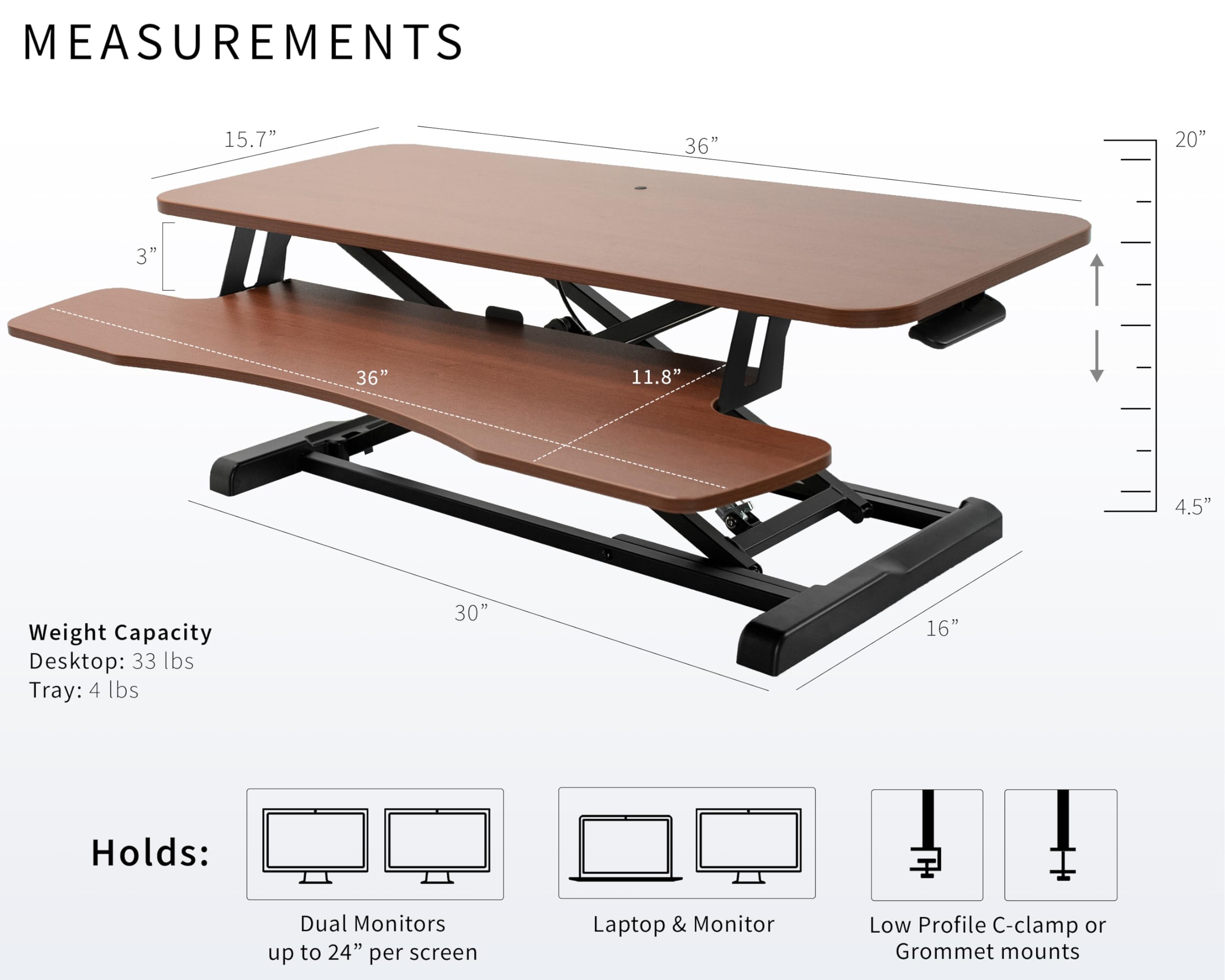 VIVO 36 Inch Height Adjustable Standing Desk Converter - K Series Sit to Stand Riser with Wide Keyboard Tray for Dual Monitor & Laptop Workstation (Dark Walnut Top, Black Frame) - Perfect for Home Office, Gaming Setup & Ergonomic Workspace | Model DESK-V036KA