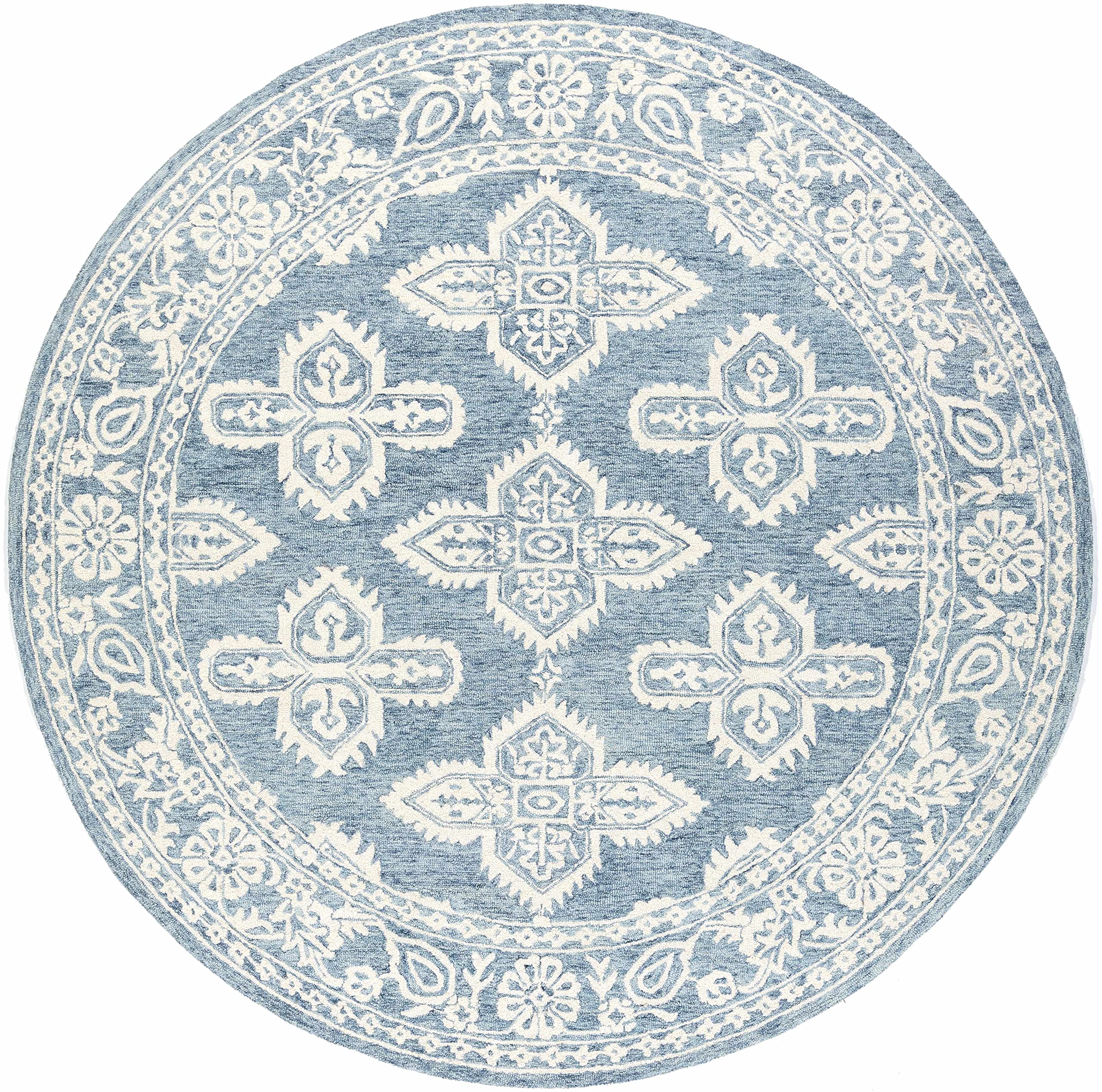 Hauteloom Passaic Wool Area Rug 9' x 12' - Bohemian Global Design in Blue & Beige - Soft Living Room Rug, Bedroom Carpet for Cozy Home Decor - Perfect for Family Rooms, Dorm Spaces & Bohemian Style Interiors